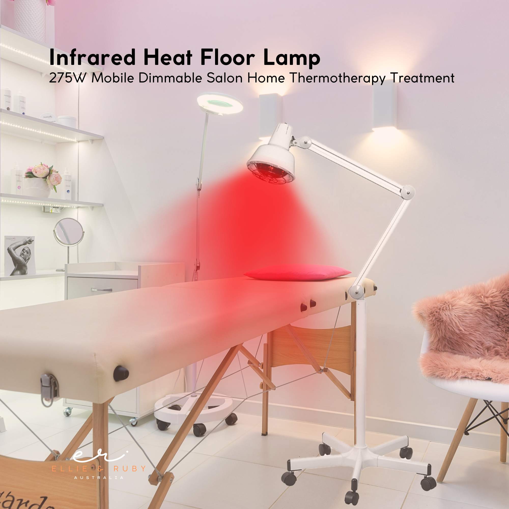 Wellness Accessories: Ellie & Ruby Infrared Heat Floor Lamp 275W Mobile Dimmable Home Salon Treatment