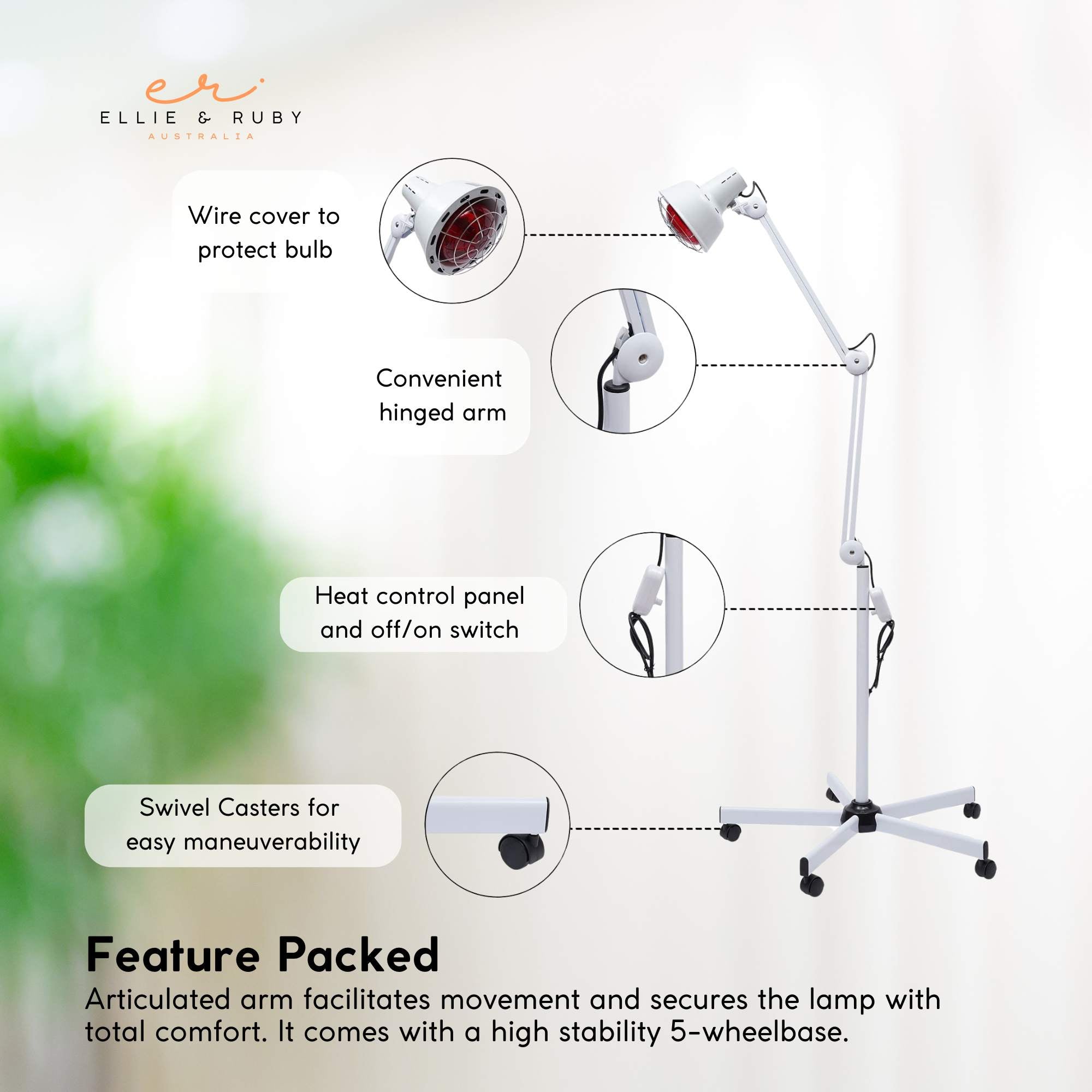 Wellness Accessories: Ellie & Ruby Infrared Heat Floor Lamp 275W Mobile Dimmable Home Salon Treatment