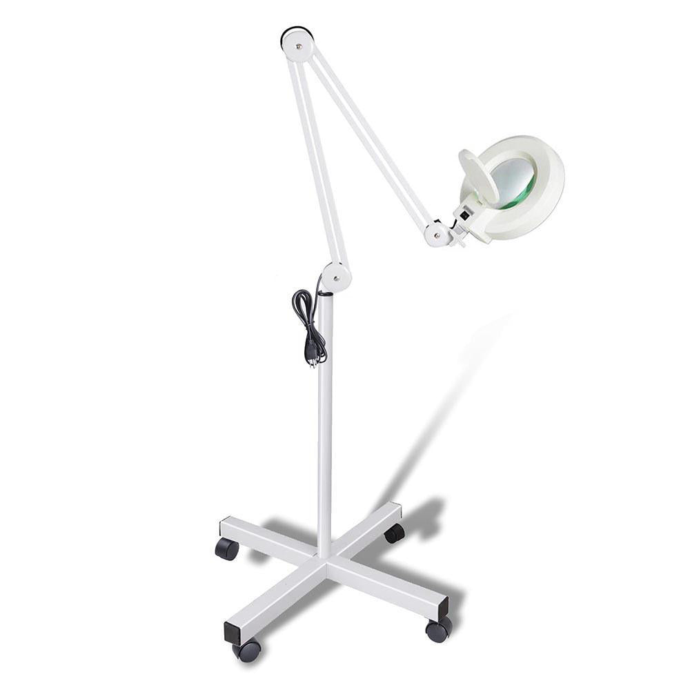 Wellness Accessories: Ellie & Ruby 5x Magnifying Floor Lamp - Glass Lens Light and Wheeled Stand White
