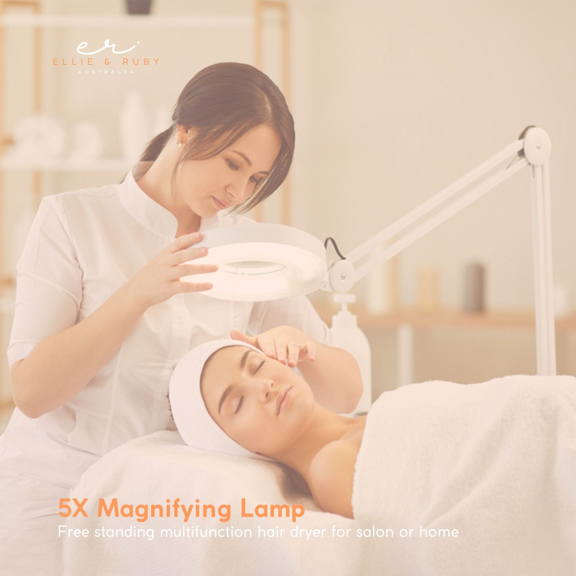 Wellness Accessories: Ellie & Ruby 5x Magnifying Floor Lamp - Glass Lens Light and Wheeled Stand White