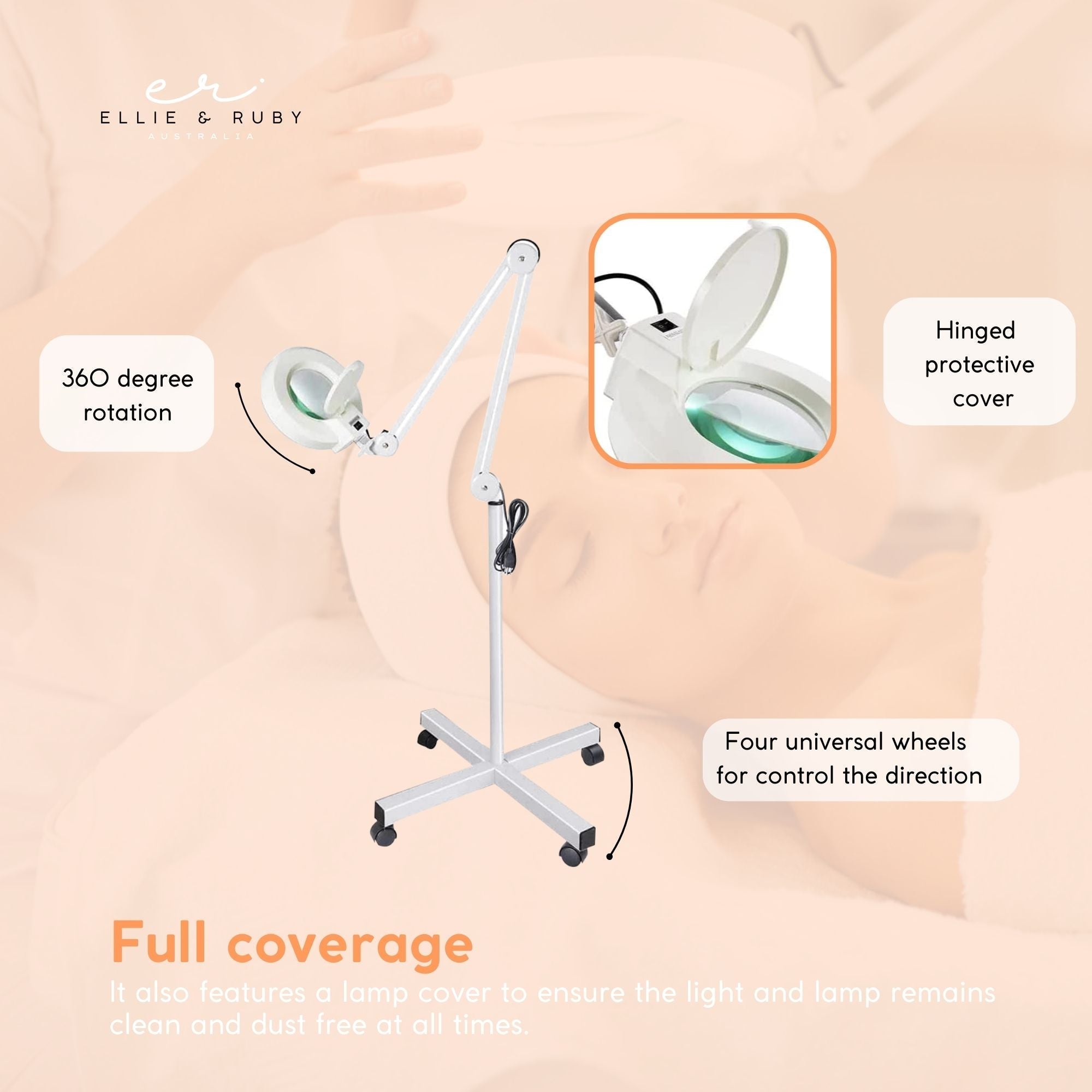 Wellness Accessories: Ellie & Ruby 5x Magnifying Floor Lamp - Glass Lens Light and Wheeled Stand White