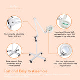 Wellness Accessories: Ellie & Ruby 5x Magnifying Floor Lamp - Glass Lens Light and Wheeled Stand White