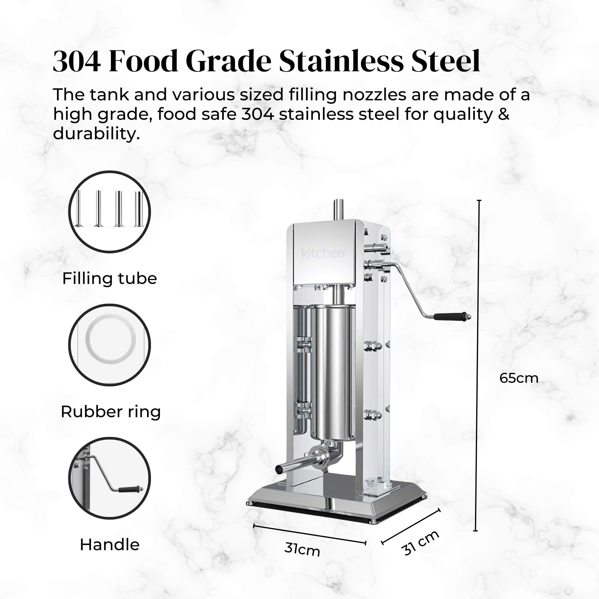 Kitchee 5L Manual Vertical Sausage Filler - Stainless Stuffer Meat Press Machine