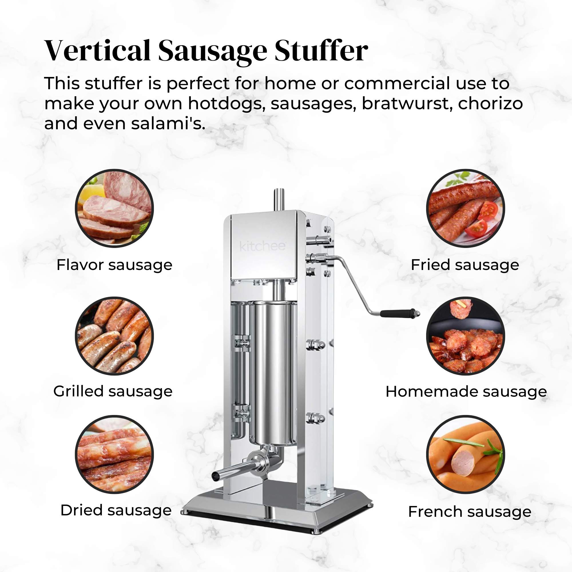 Kitchee 5L Manual Vertical Sausage Filler - Stainless Stuffer Meat Press Machine