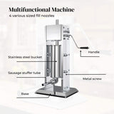 Kettles: 5L Manual Vertical Sausage Filler - Stainless Stuffer Meat Press Machine