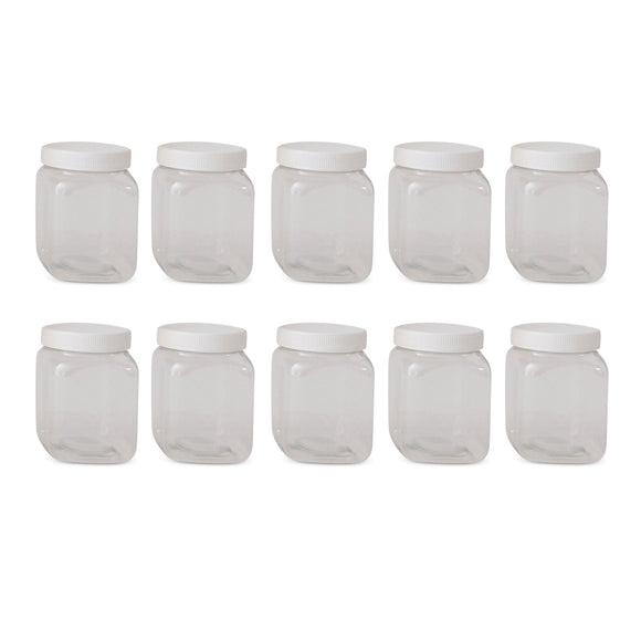 10x 250g Plastic Honey Jars + Lids - Square Clear Food Grade Packaging Containers