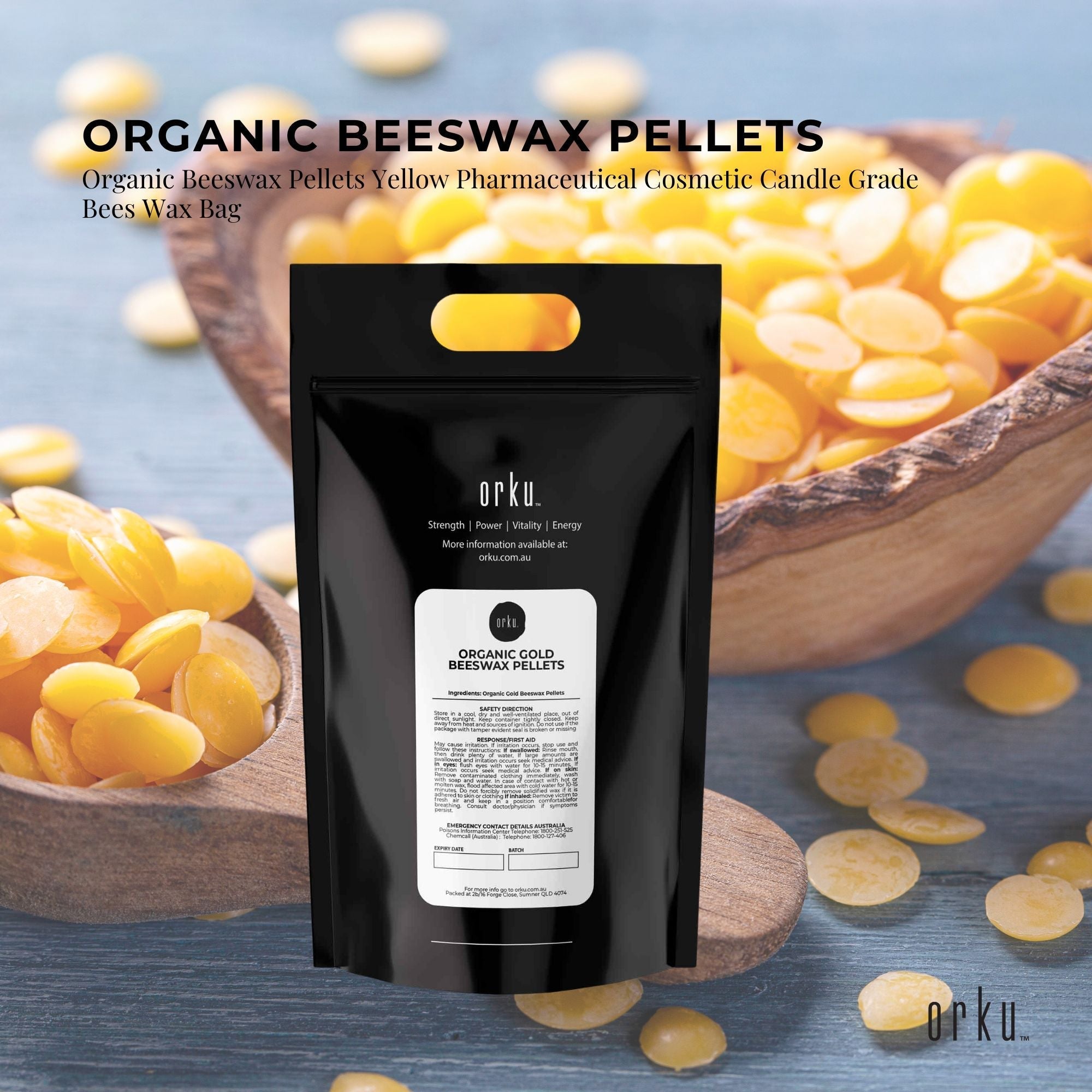 Orku 10Kg Organic Beeswax Pellets Yellow - Cosmetic Grade Bees Wax Pastilles Bulk