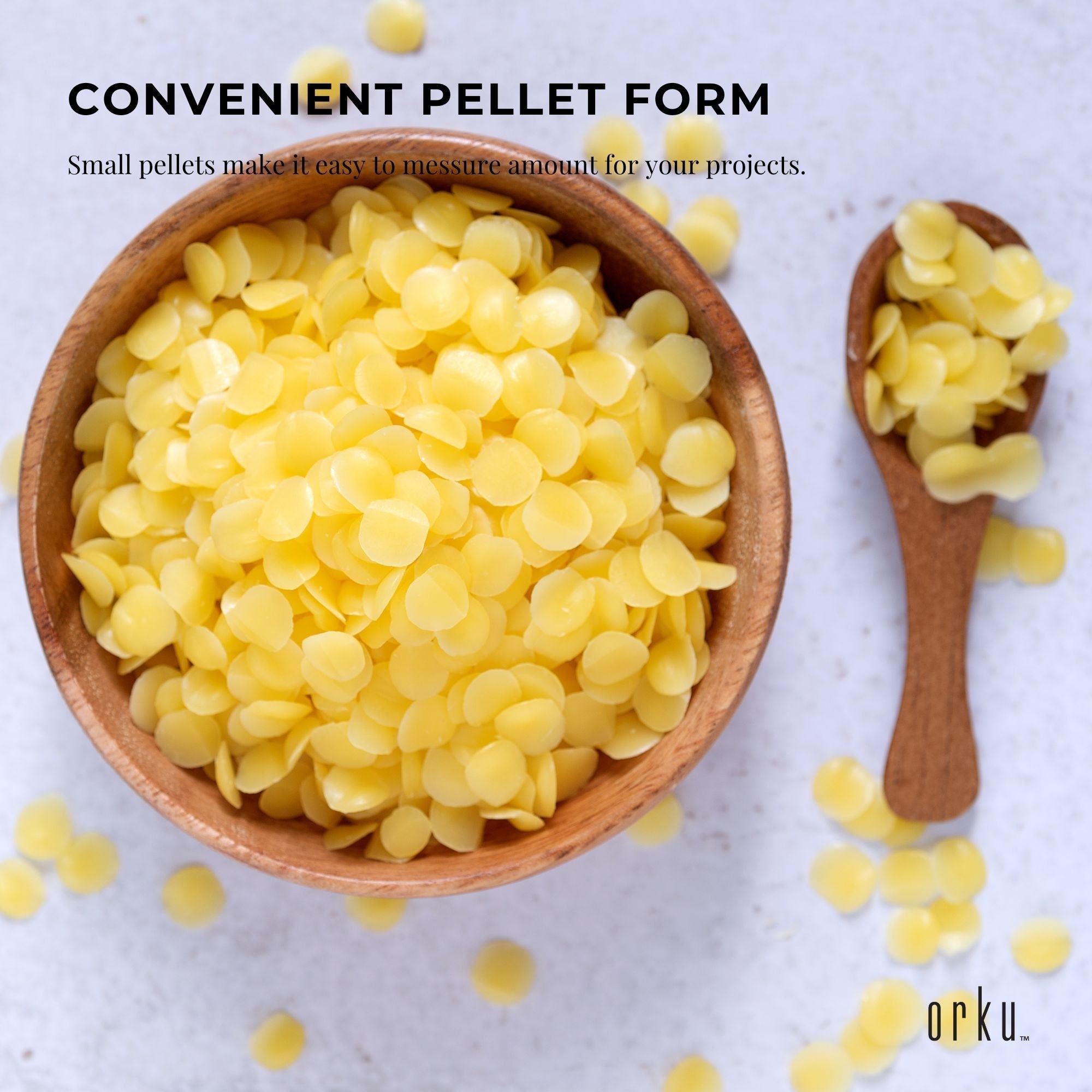 Orku 500g Organic Beeswax Pellets Yellow Tub - Cosmetic Grade Bees Wax Pastilles