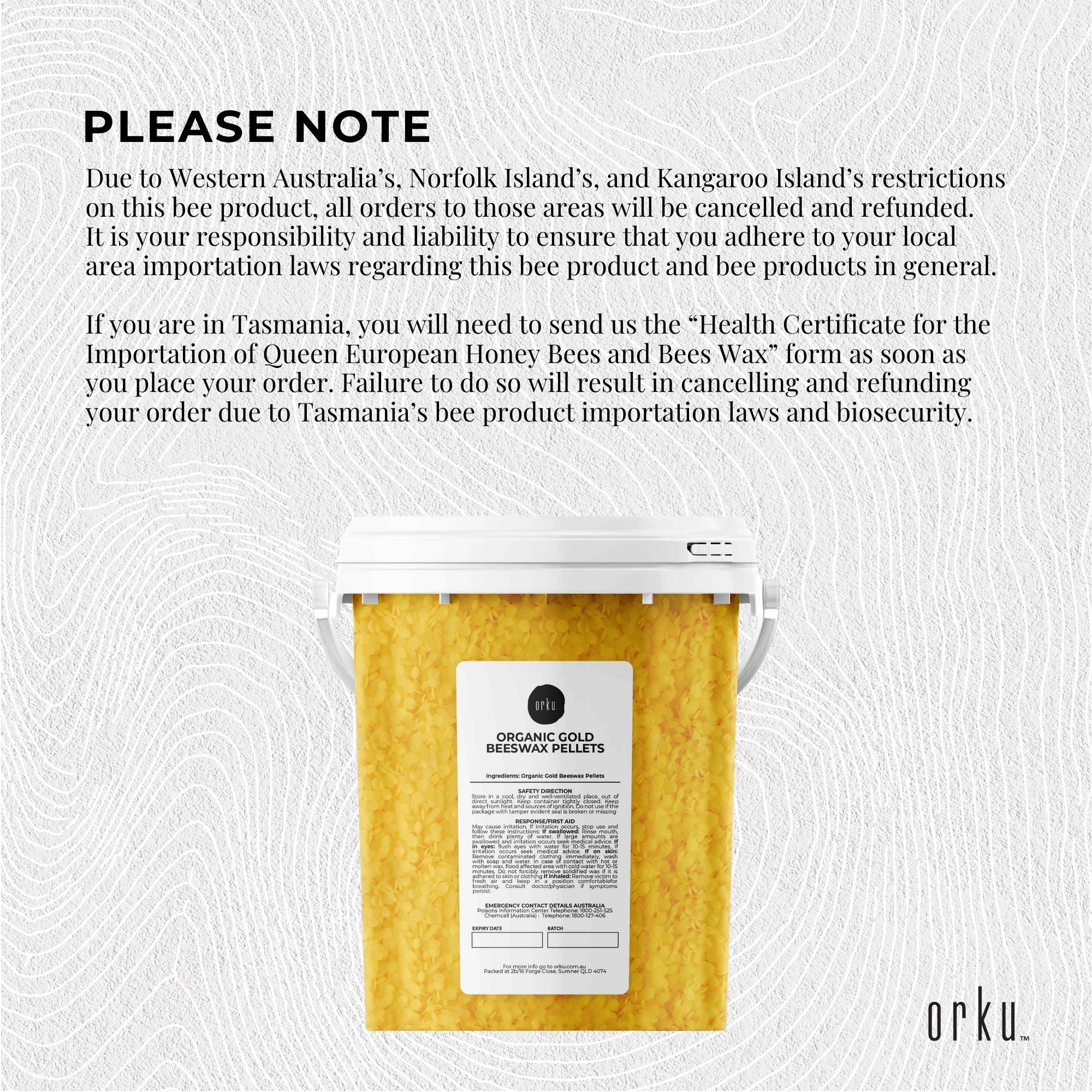 Orku 500g Organic Beeswax Pellets Yellow Tub - Cosmetic Grade Bees Wax Pastilles