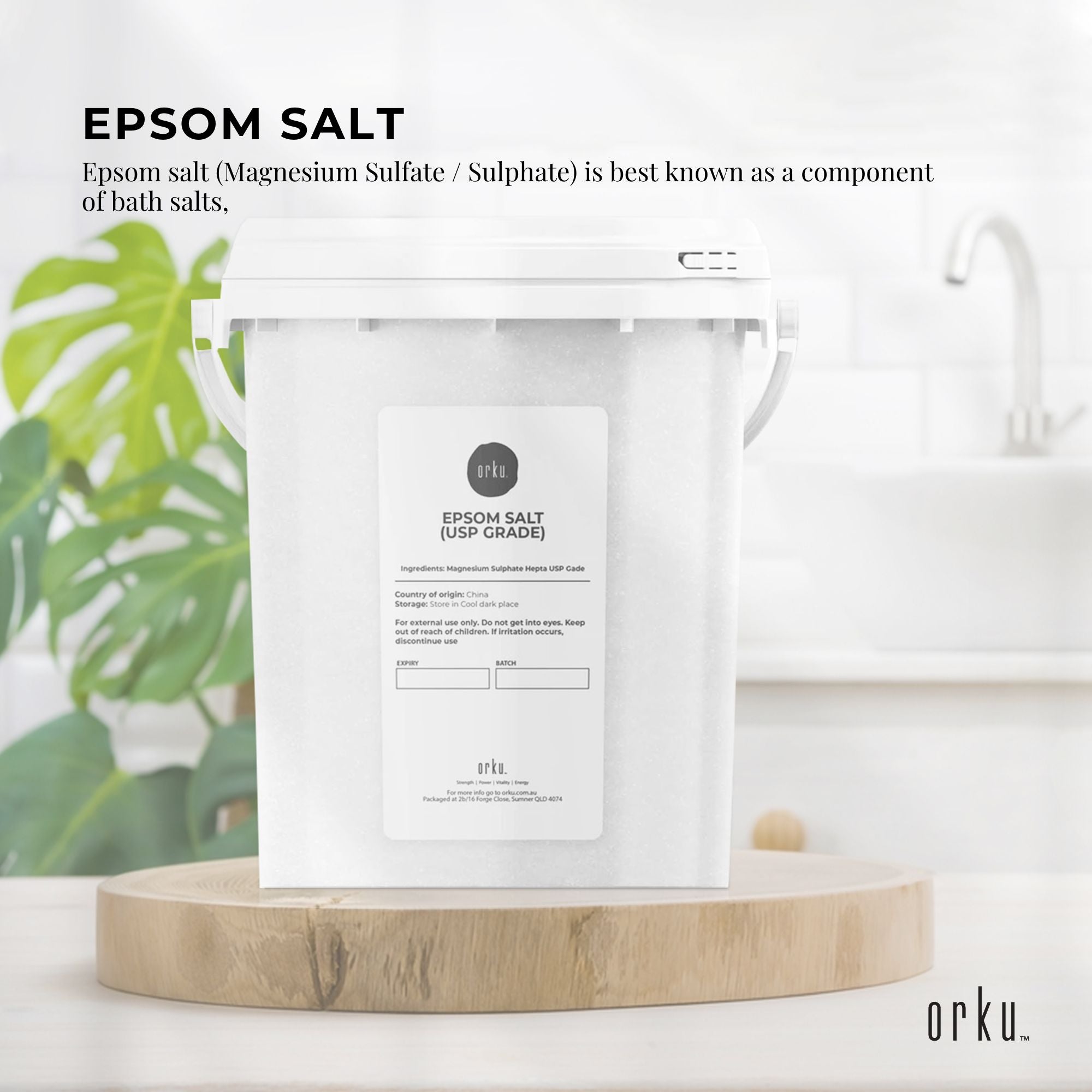 Orku 1.3Kg USP Epsom Salt Crystals Magnesium Sulphate Tub - Bath Soak Salts