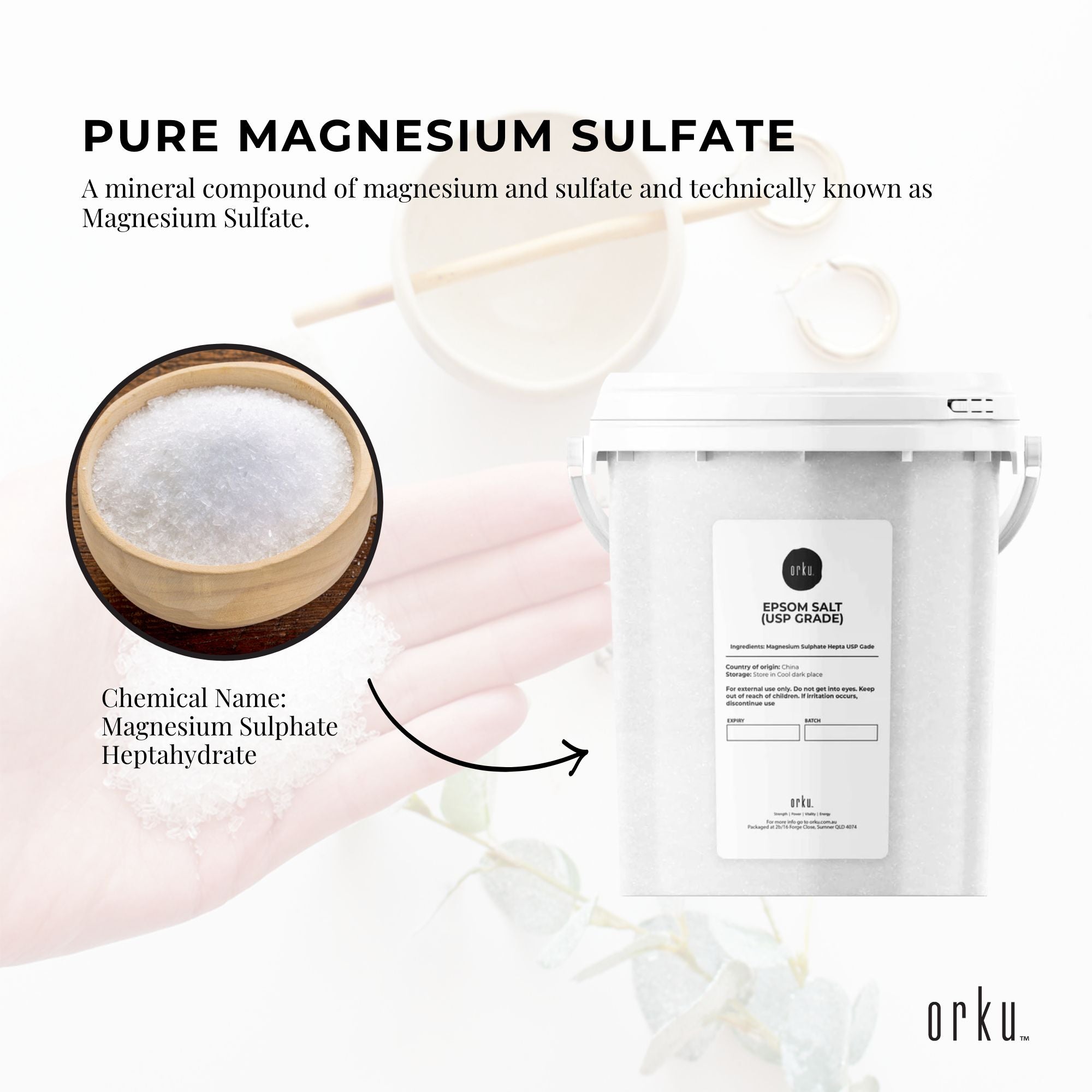Orku 1.3Kg USP Epsom Salt Crystals Magnesium Sulphate Tub - Bath Soak Salts