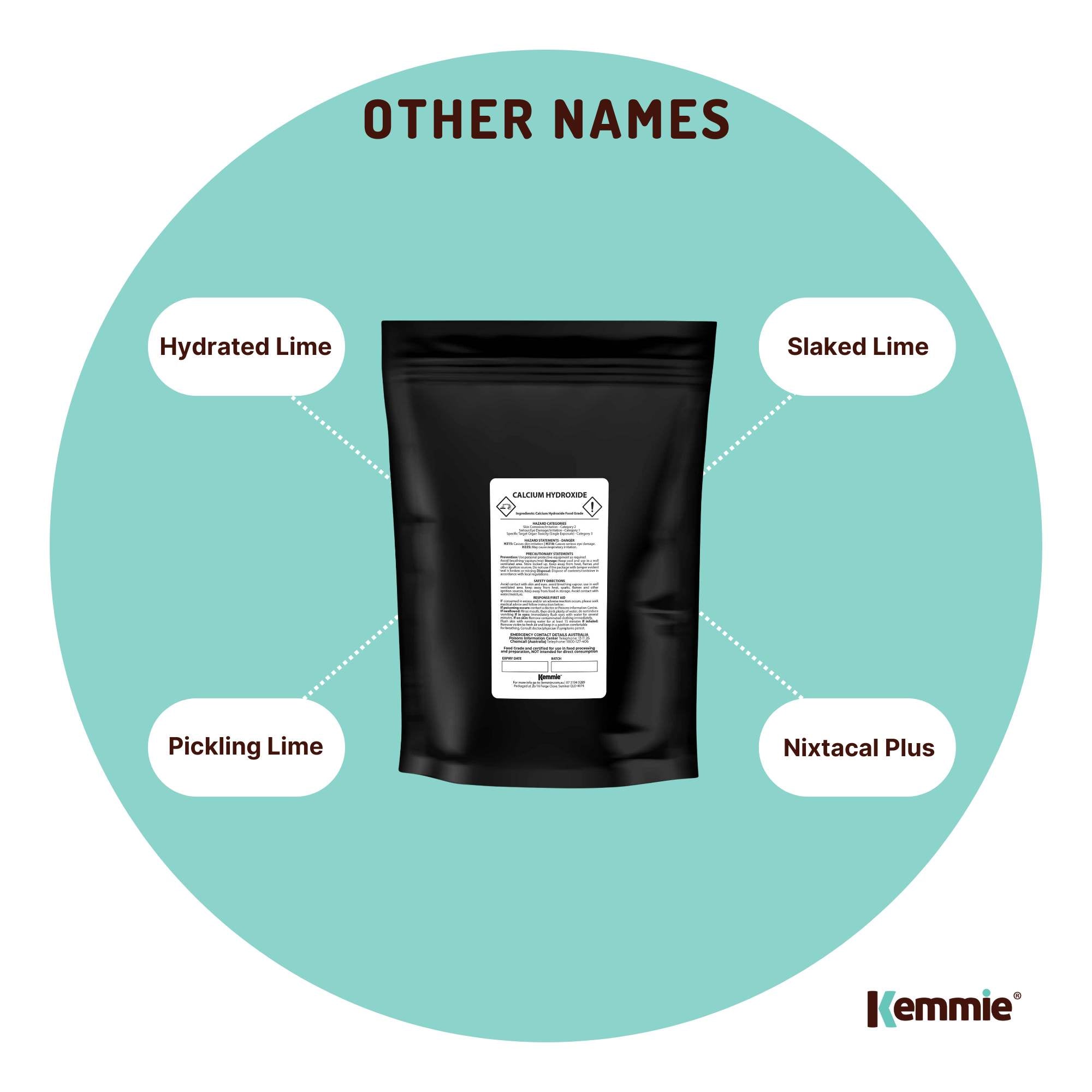 Kemmie 1Kg Calcium Hydroxide Powder - Food Grade Pickling Lime Slaked Lime FCC