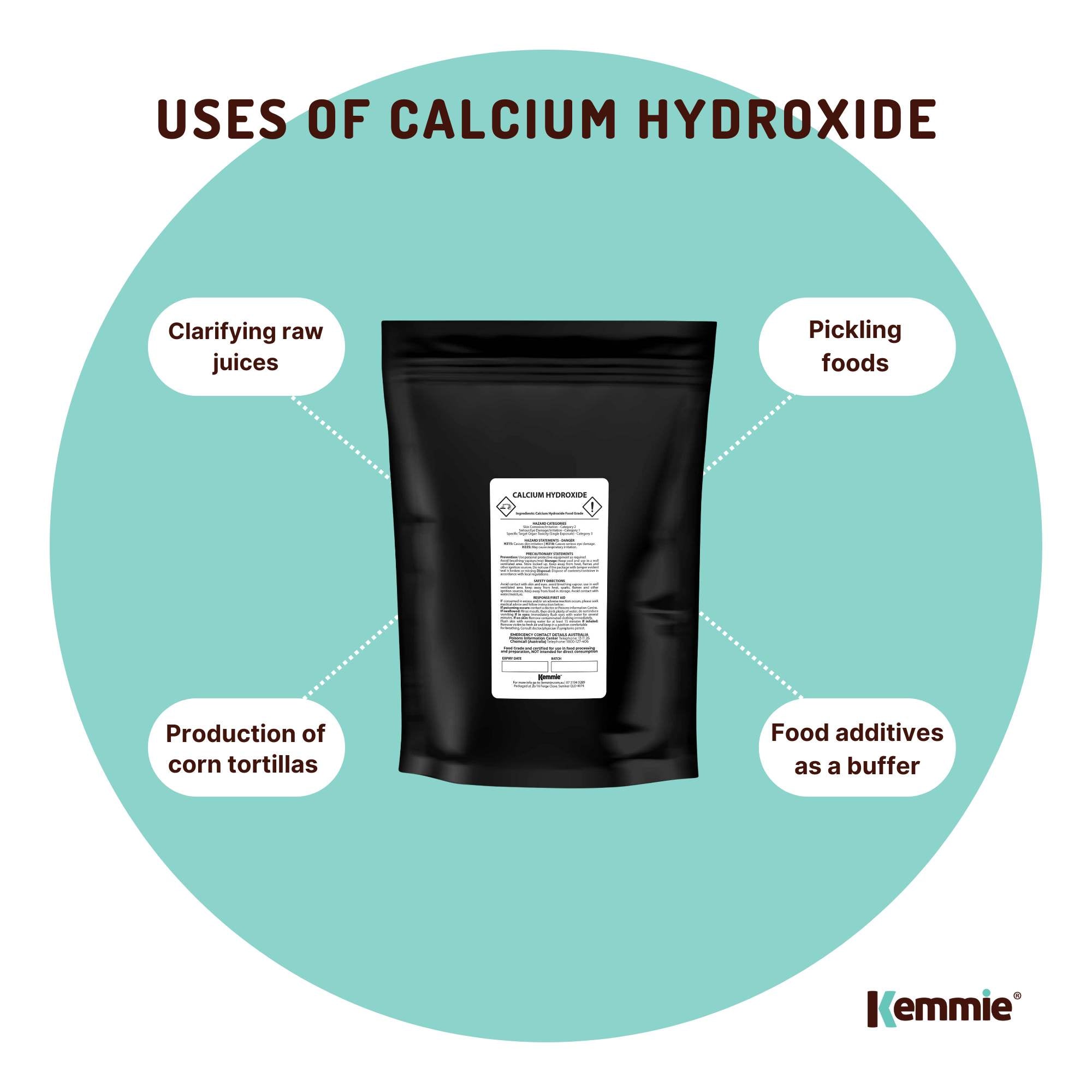 Kemmie 1Kg Calcium Hydroxide Powder - Food Grade Pickling Lime Slaked Lime FCC