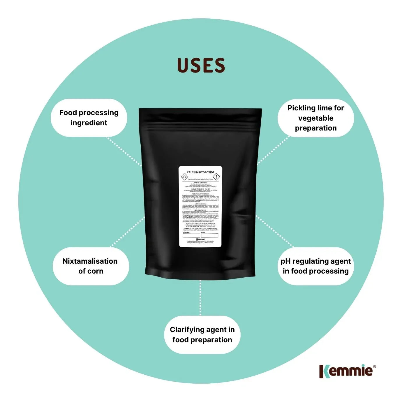 Kemmie 2Kg Calcium Hydroxide Powder - Food Grade Pickling Lime Slaked Lime FCC