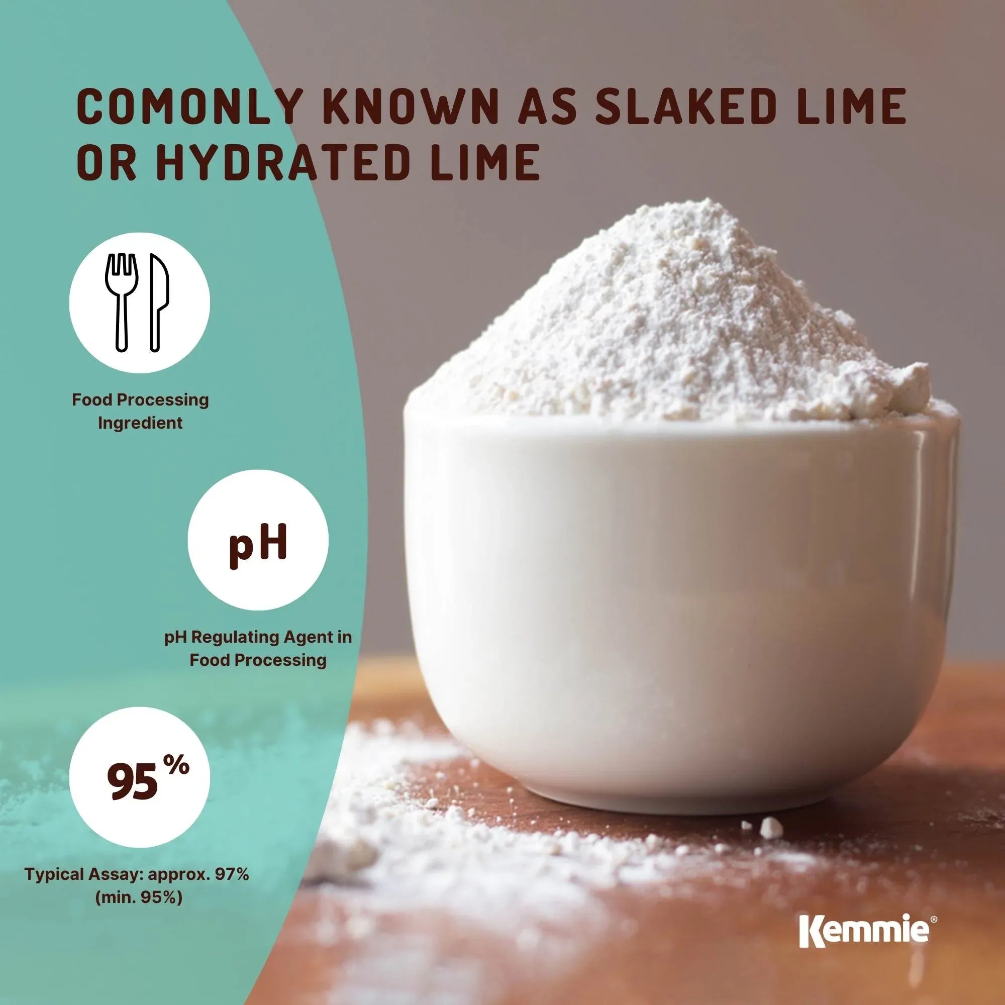 Kemmie 5Kg Calcium Hydroxide Powder - Food Grade Pickling Lime Slaked Lime FCC