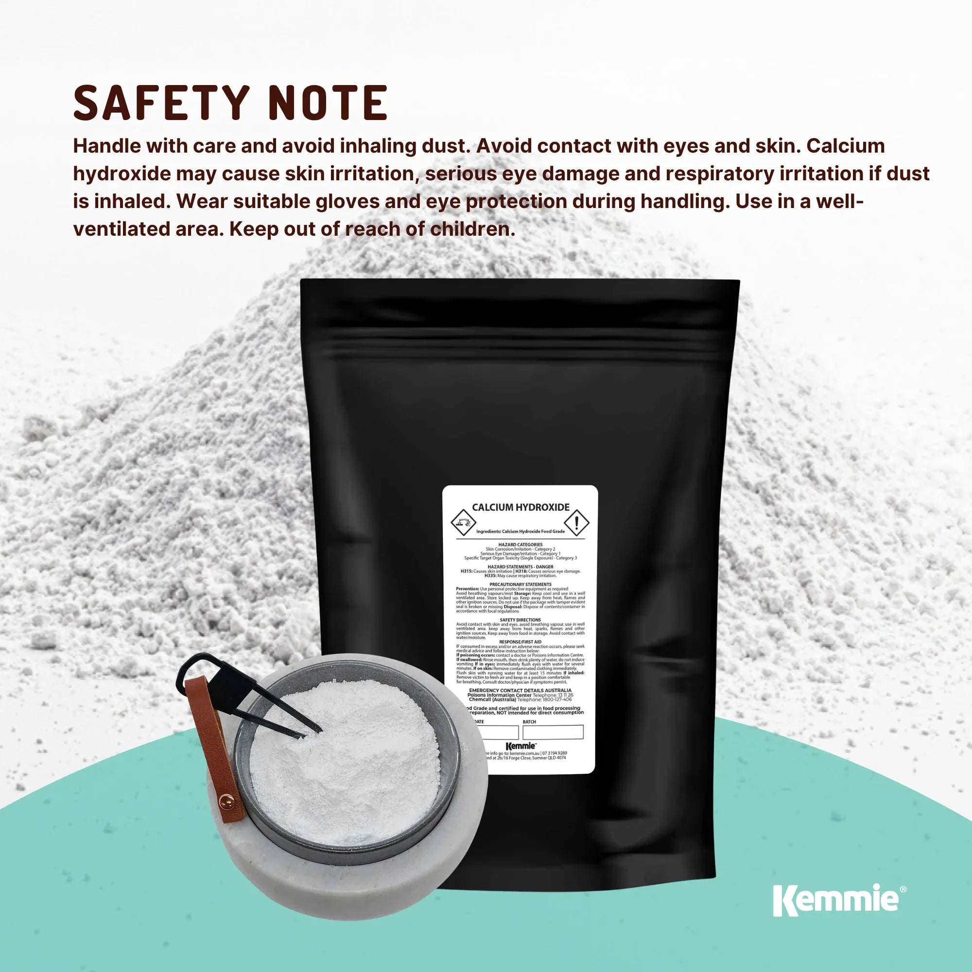 Kemmie 5Kg Calcium Hydroxide Powder - Food Grade Pickling Lime Slaked Lime FCC