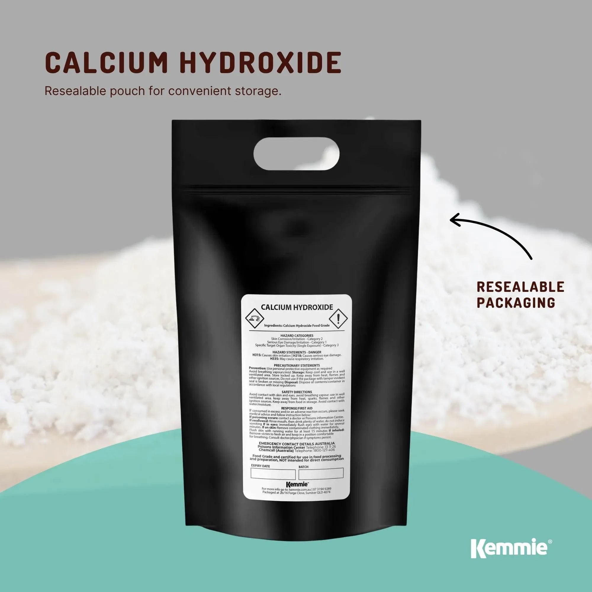 Kemmie 5Kg Calcium Hydroxide Powder - Food Grade Pickling Lime Slaked Lime FCC