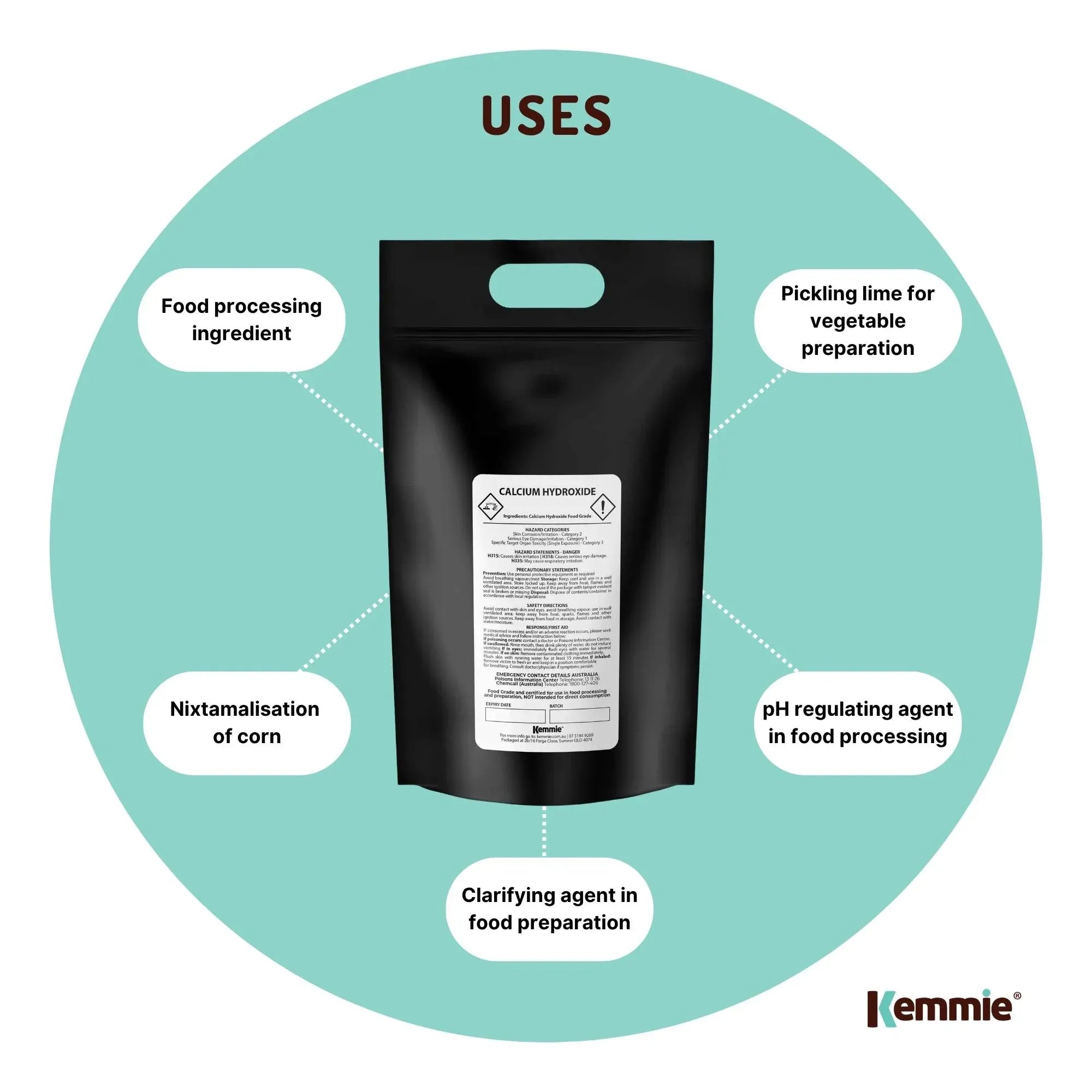 Kemmie 5Kg Calcium Hydroxide Powder - Food Grade Pickling Lime Slaked Lime FCC