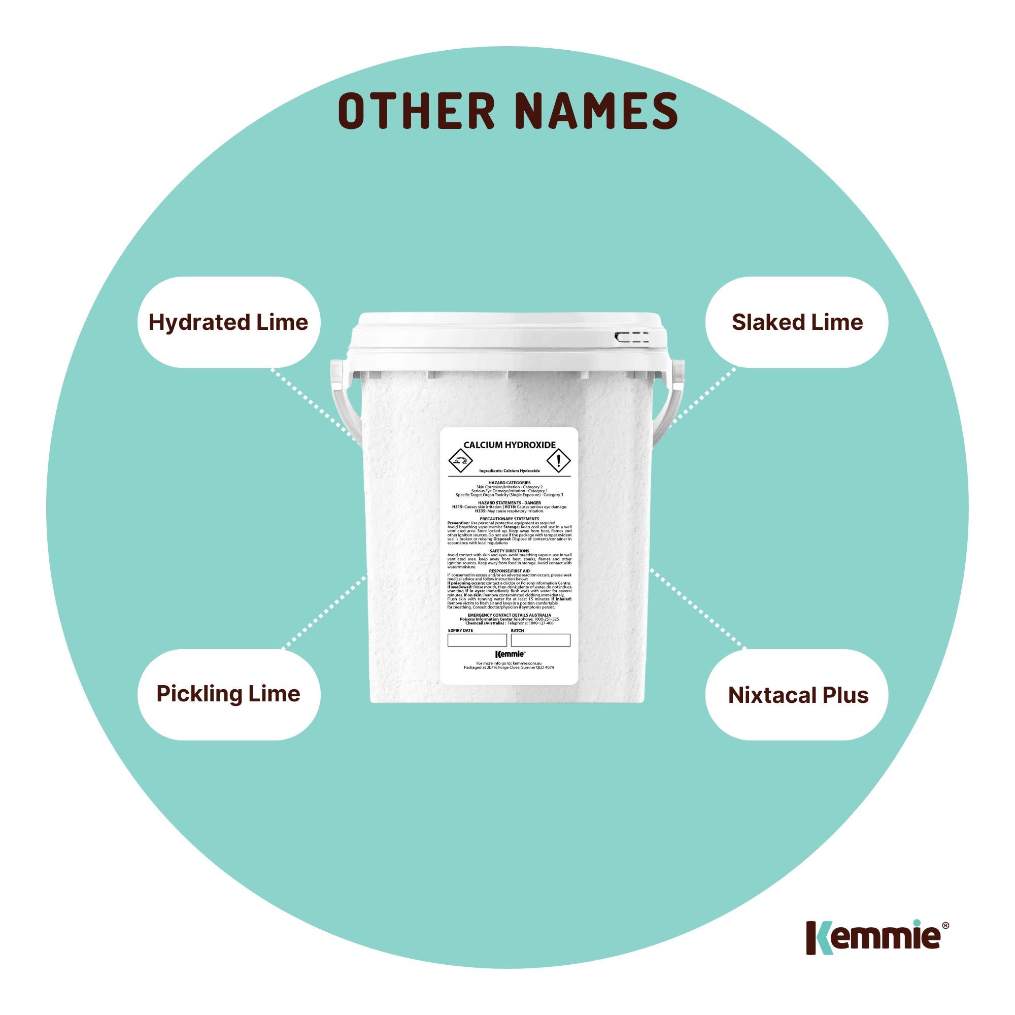 Kemmie 600g Calcium Hydroxide Powder Tub - Food Grade Pickling Lime FCC