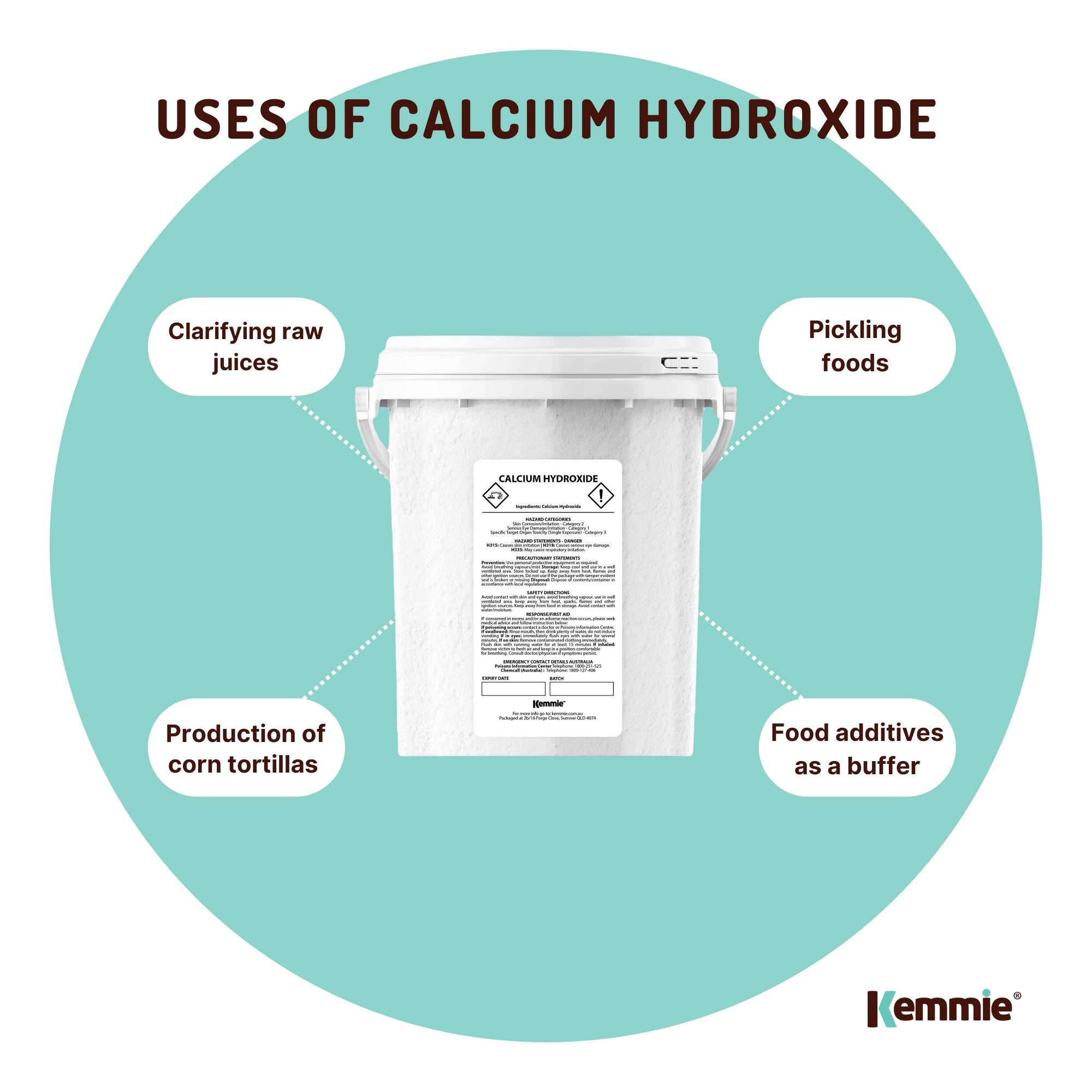 Kemmie 600g Calcium Hydroxide Powder Tub - Food Grade Pickling Lime FCC