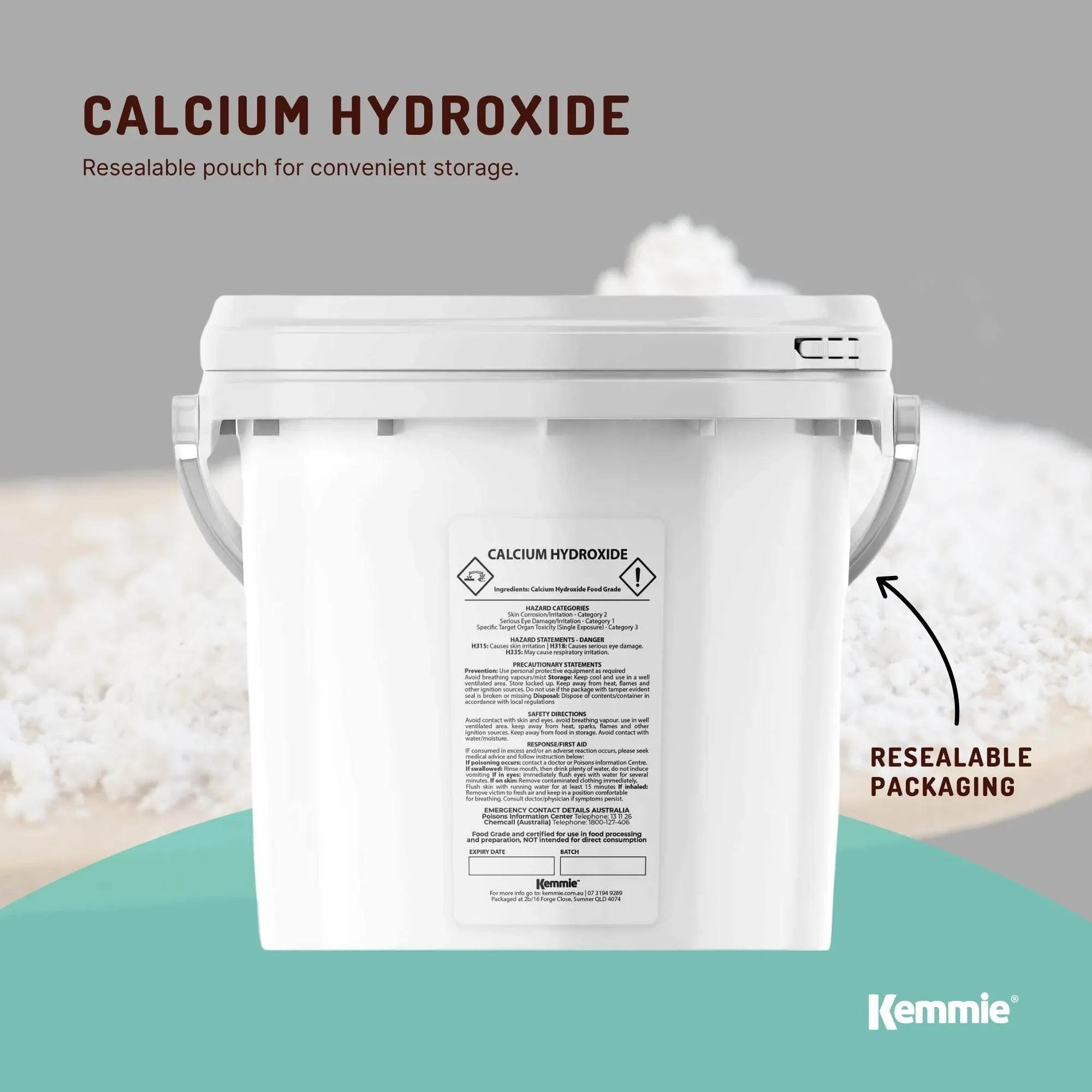 Kemmie 2.5kg Calcium Hydroxide Powder Tub - Food Grade Pickling Lime FCC