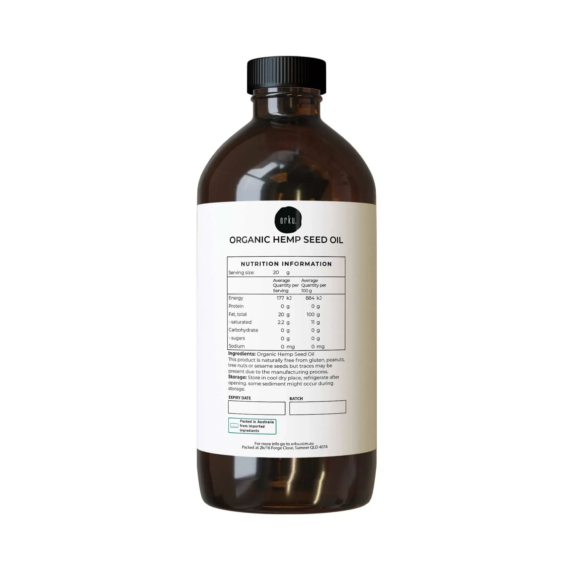 Orku 1L Organic Hemp Seed Oil - Cold Pressed Food Grade Oils