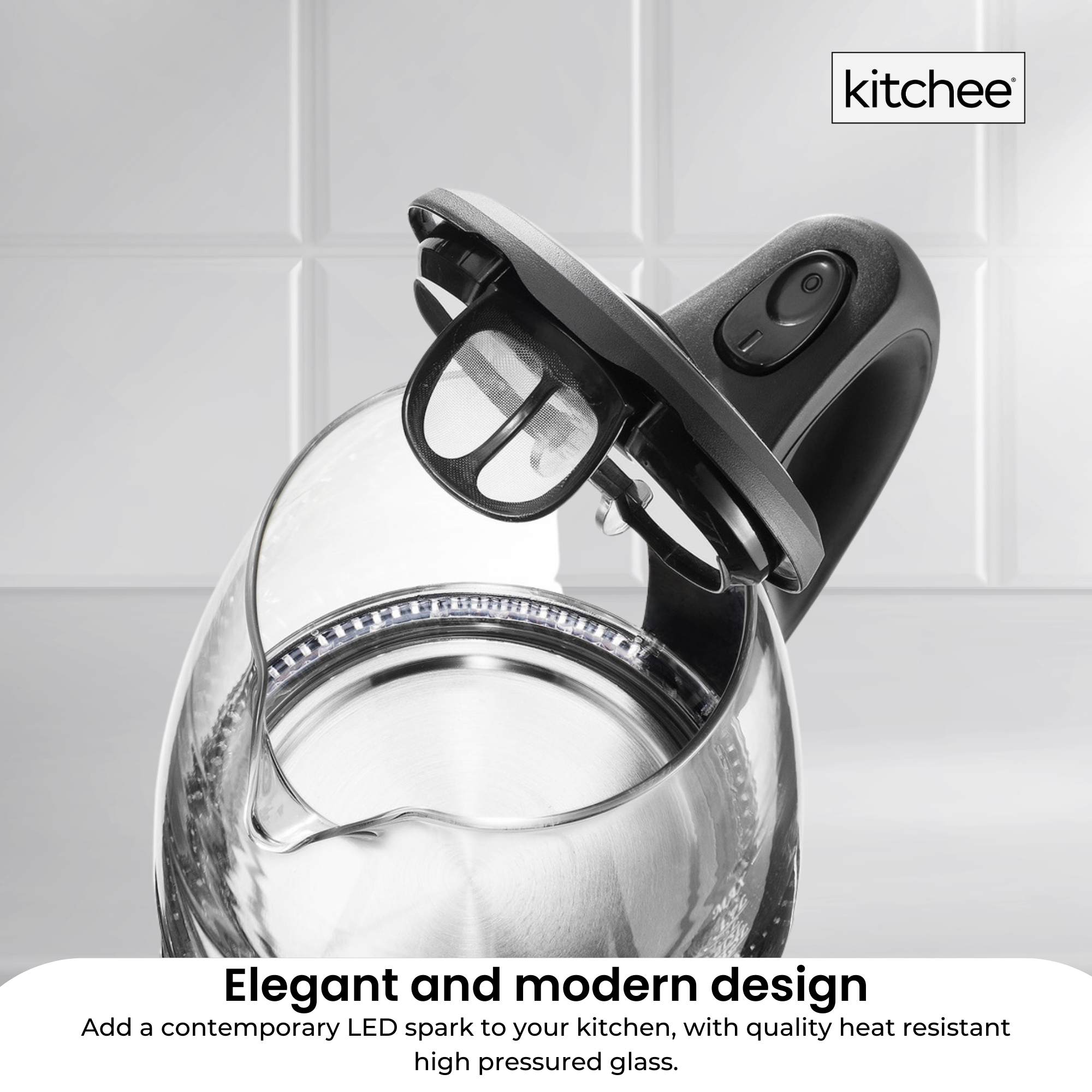 Kitchee 1.7L Glass Electric Kettle LED Light Cordless 360 Water Boiling Jug