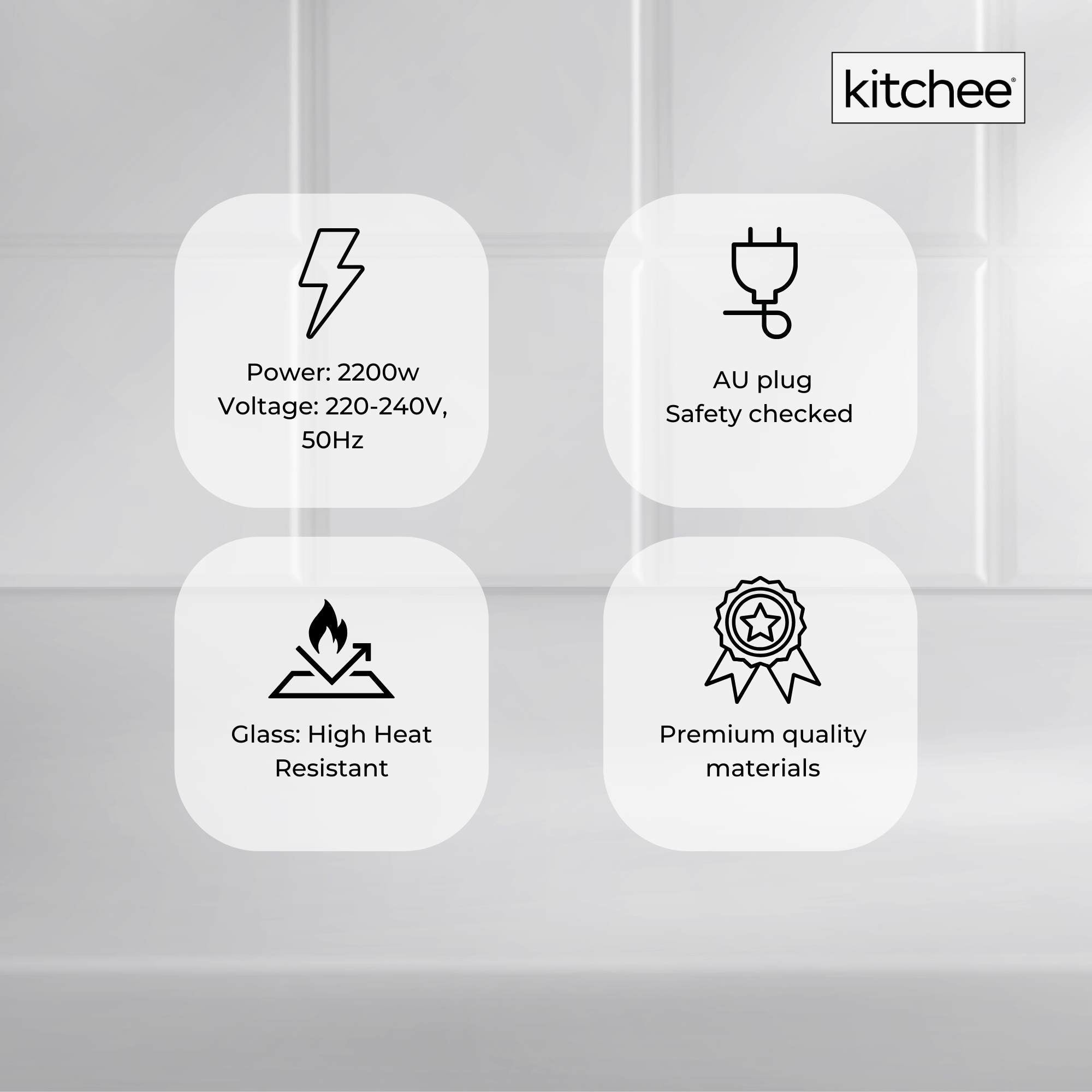 Kitchee 1.7L Glass Electric Kettle LED Light Cordless 360 Water Boiling Jug