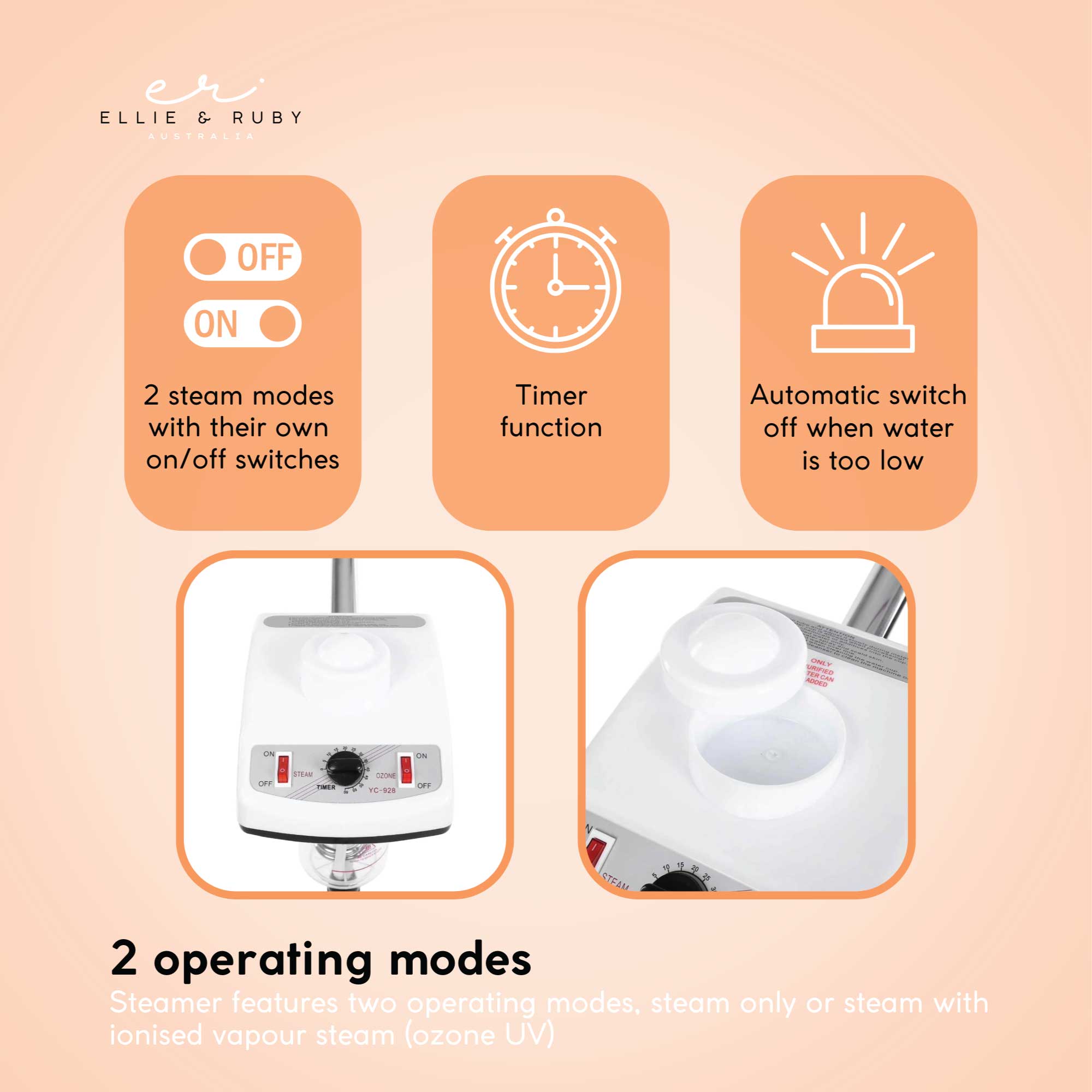 Ellie & Ruby Facial Steamer Magnifying Lamp - 2in1 Professional Beauty Machine