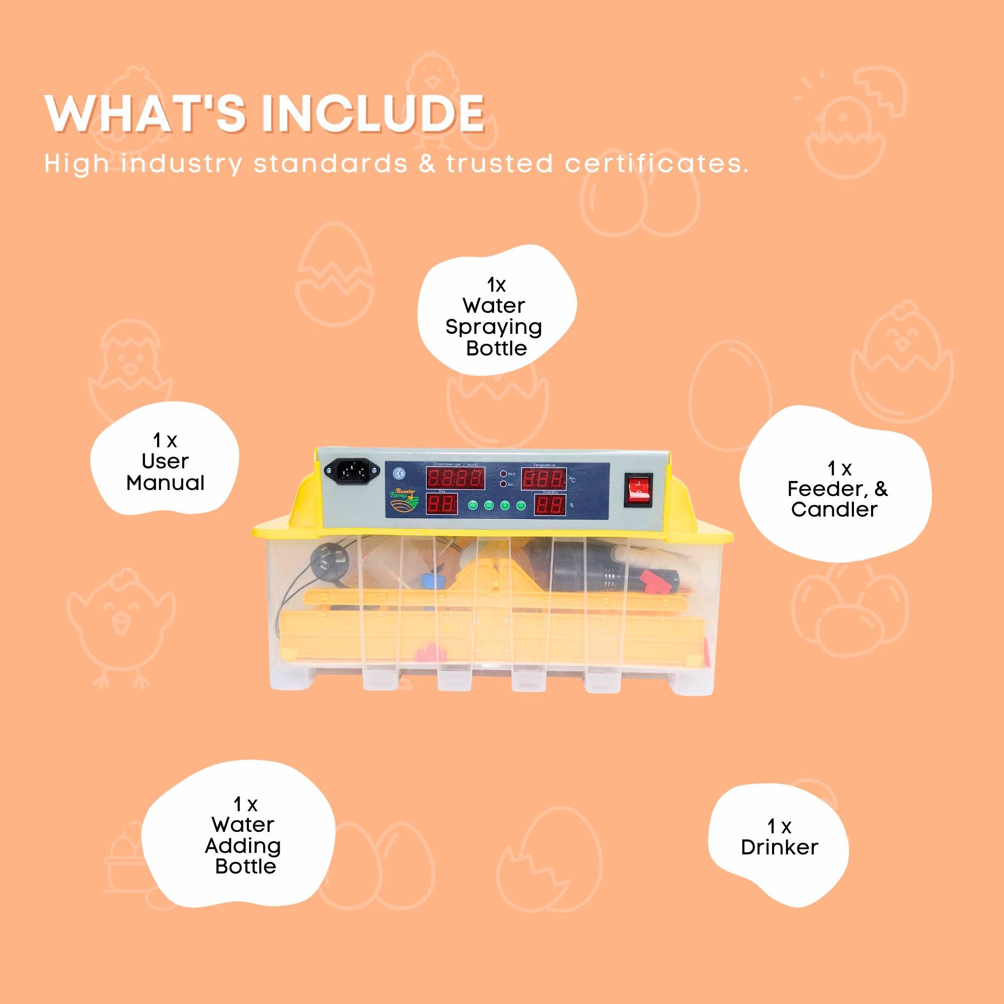 Rooster Farms Electric 48 Egg Incubator + Accessories for Chicken Quail Duck