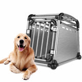 Dog Carriers & Crates: Aluminium Dog Travel Crate 56x65x77cm - Medium Pet Car Transport Cage Kennel Box