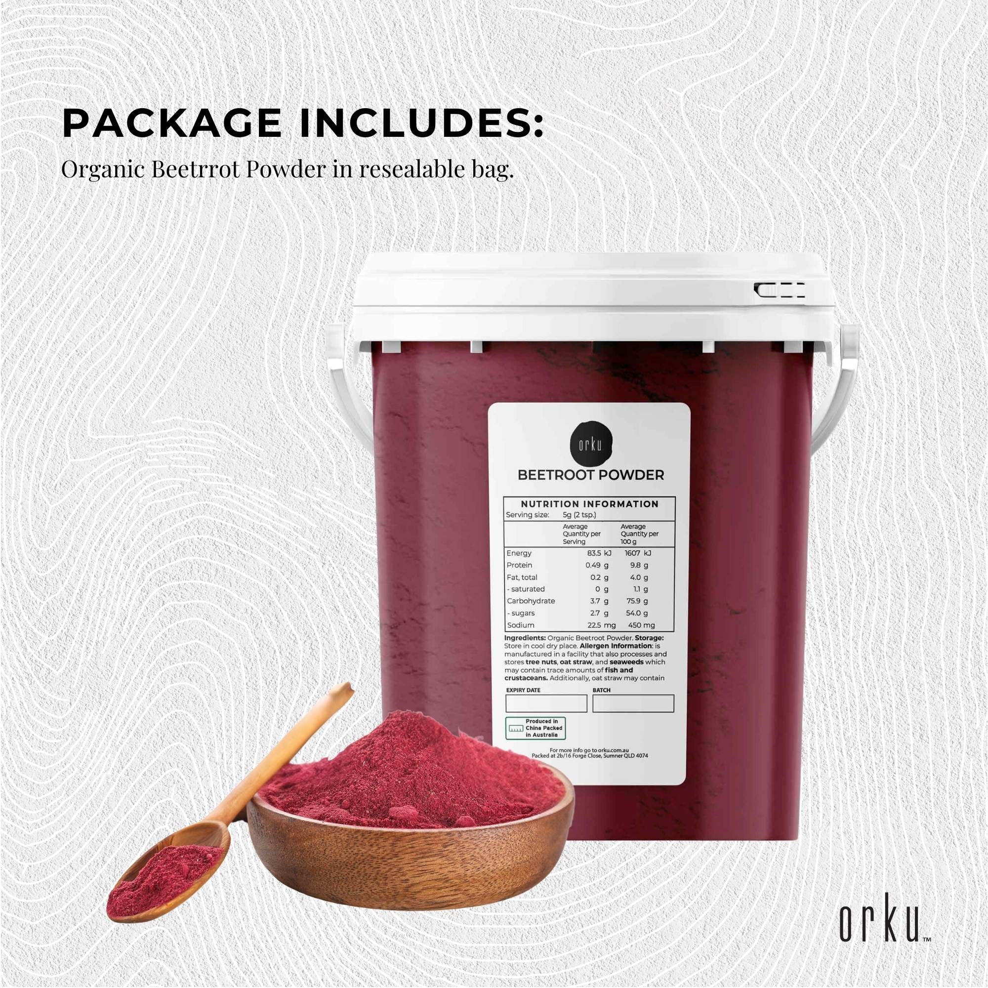Orku 800g Organic Beetroot Powder - 100% Pure Beet Root Powder - Beta vulgaris
