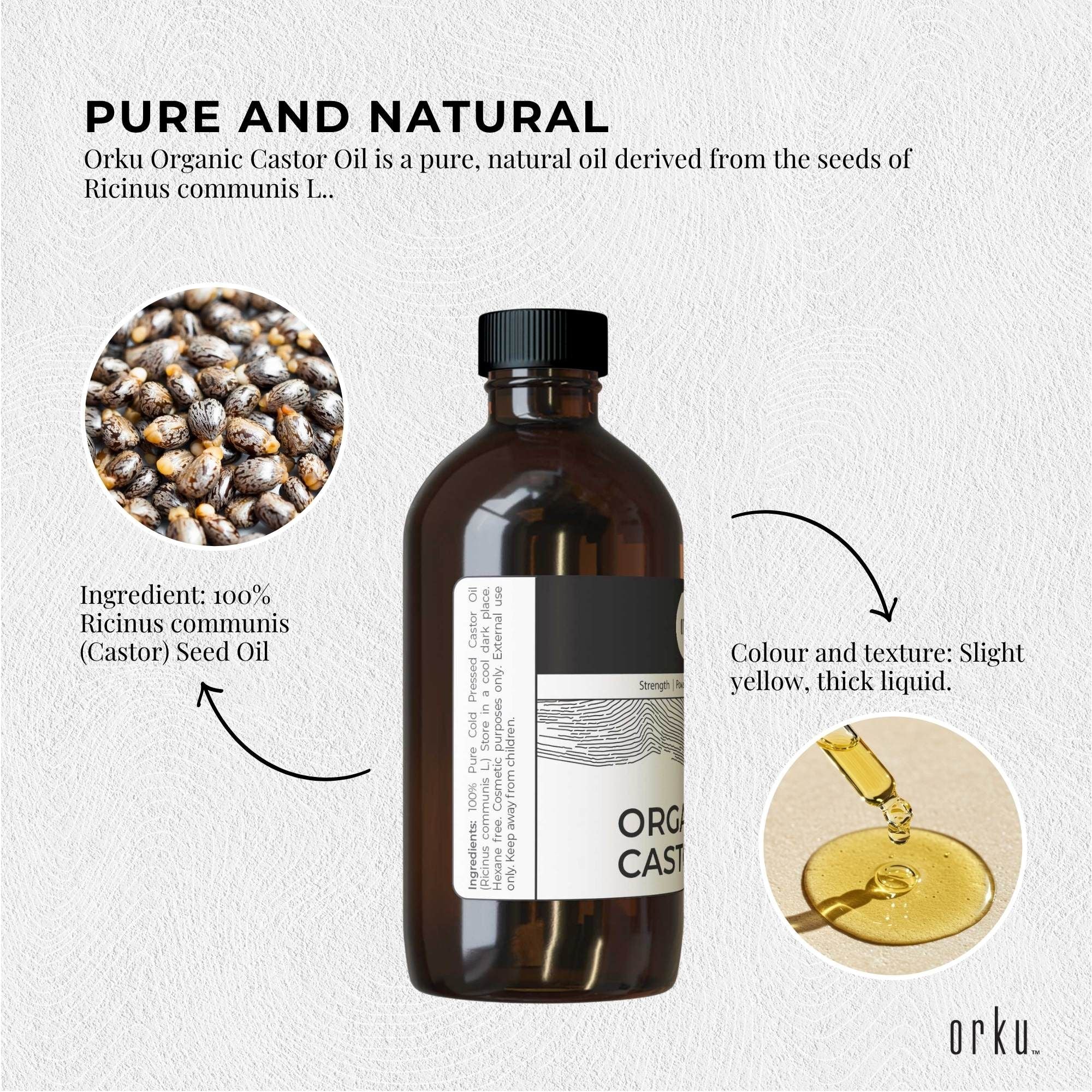 Orku 250ml Organic Castor Oil - Hexane Free Cold Pressed