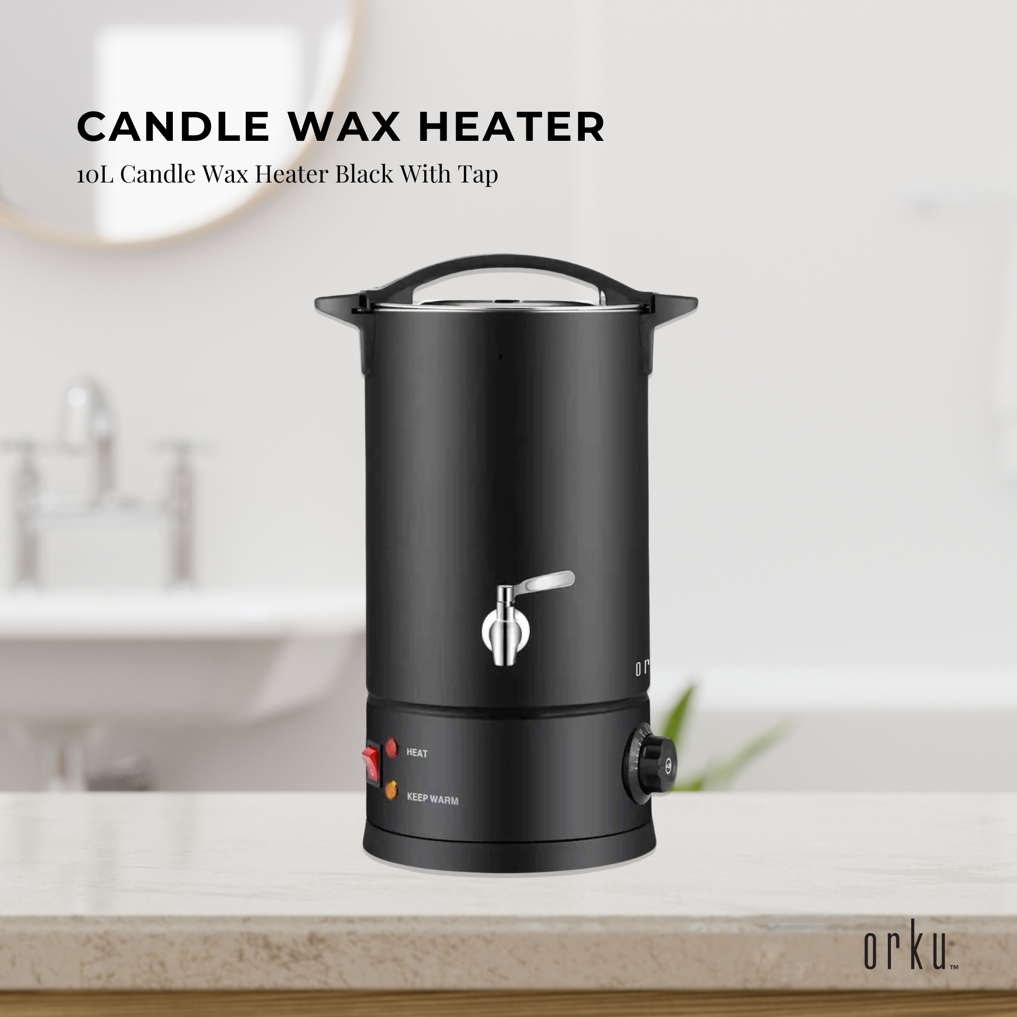 Orku 10L Candle Wax Melter with Tap and Accessories - 220-240V Electric Black