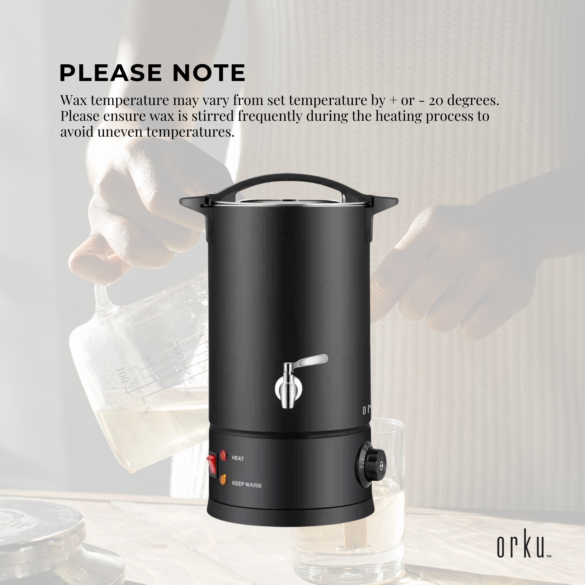 Orku 10L Candle Wax Melter with Tap and Accessories - 220-240V Electric Black