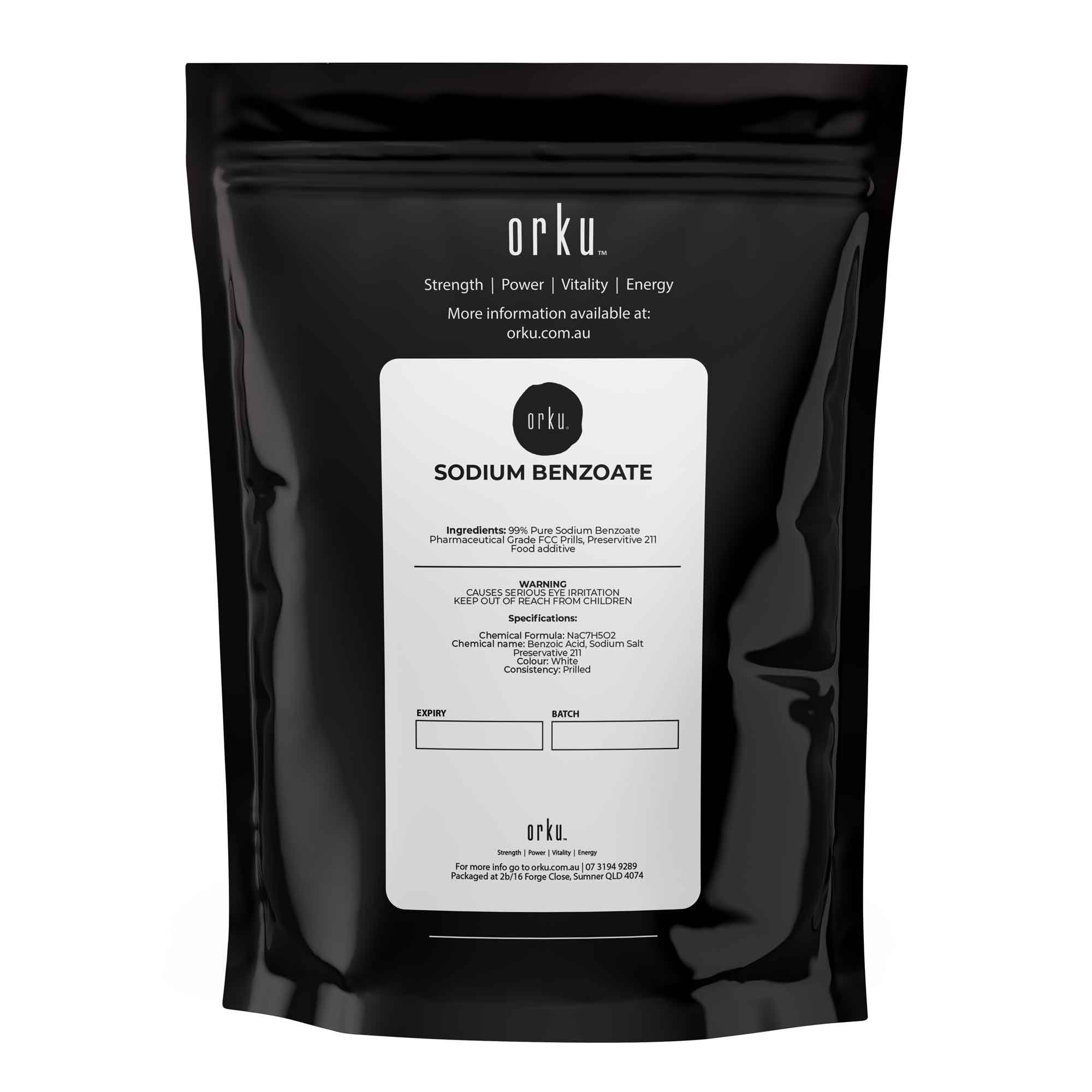 Orku 1Kg Sodium Benzoate USP/FCC Grade Prills – E211 Preservative CAS 532-32-1