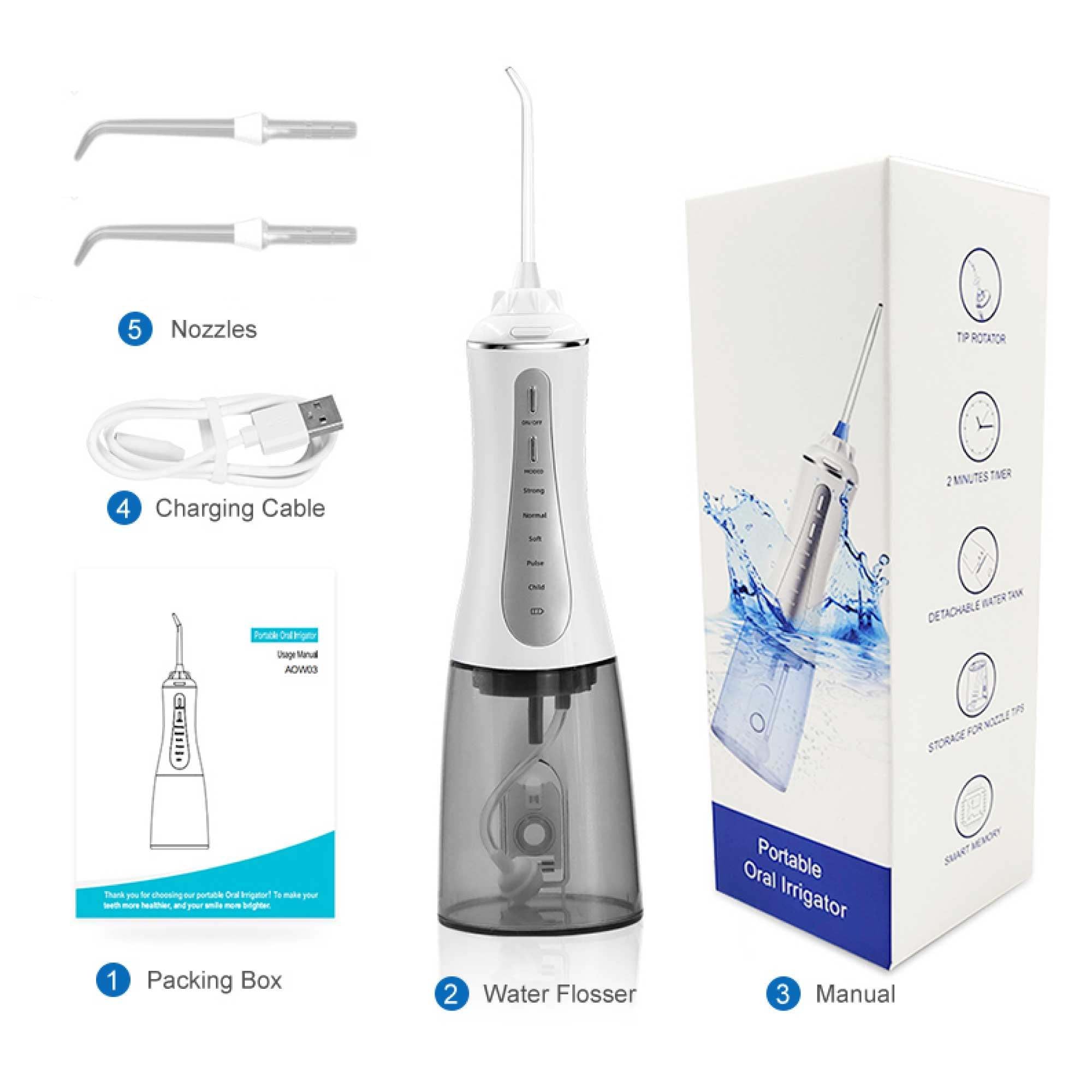 Orku Portable Oral Irrigator Flosser 350ml - Rechargeable Water Dental Teeth Cleaner