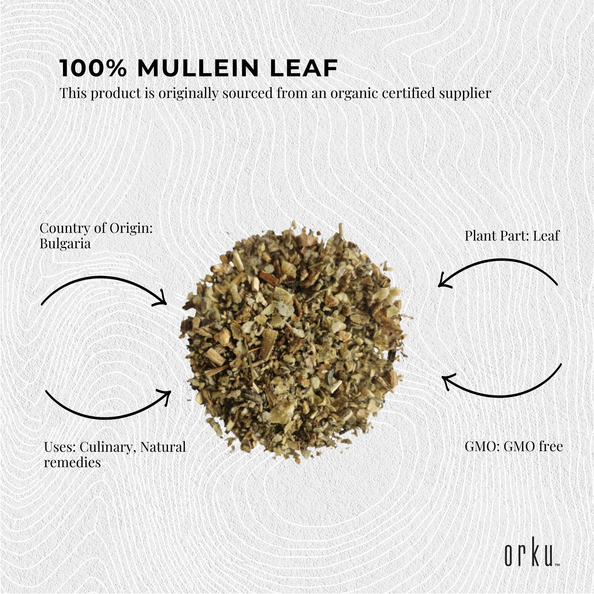 Orku 1Kg Organic Mullein Leaf - Dried Herbal Verbascum Thapsis