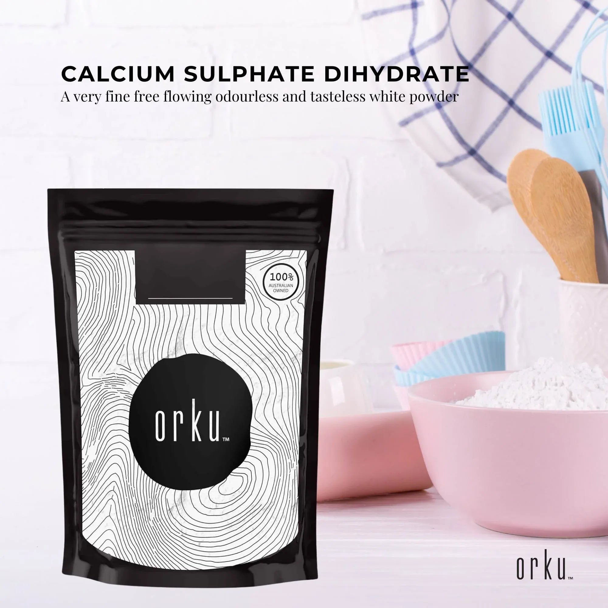 Orku 2Kg Fine Calcium Sulphate Gypsum Powder - Dihydrate Food Grade FCC E516