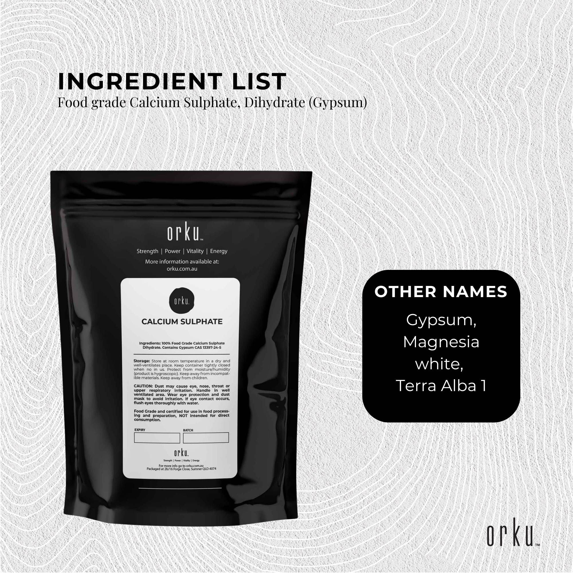 Orku 2Kg Fine Calcium Sulphate Gypsum Powder - Dihydrate Food Grade FCC E516