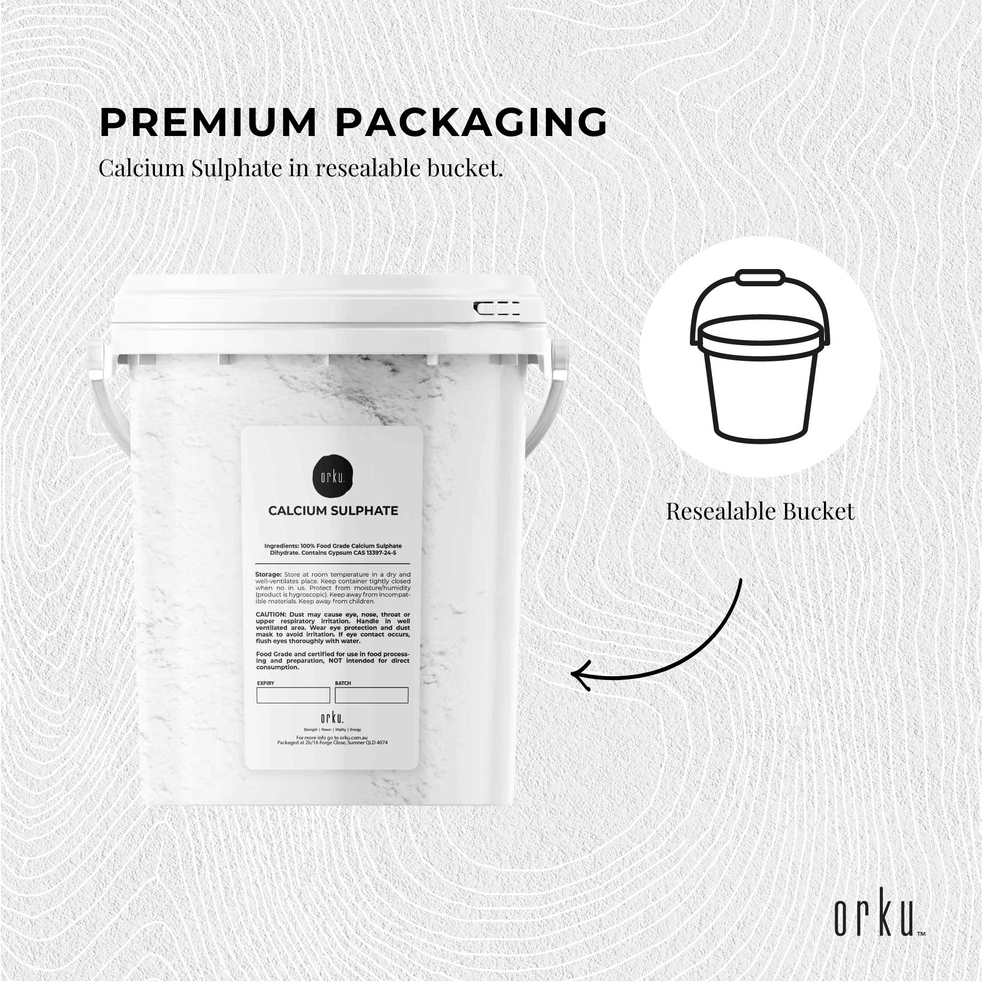 Orku 1Kg Fine Calcium Sulphate Gypsum Powder Tub - Dihydrate Food Grade FCC E516