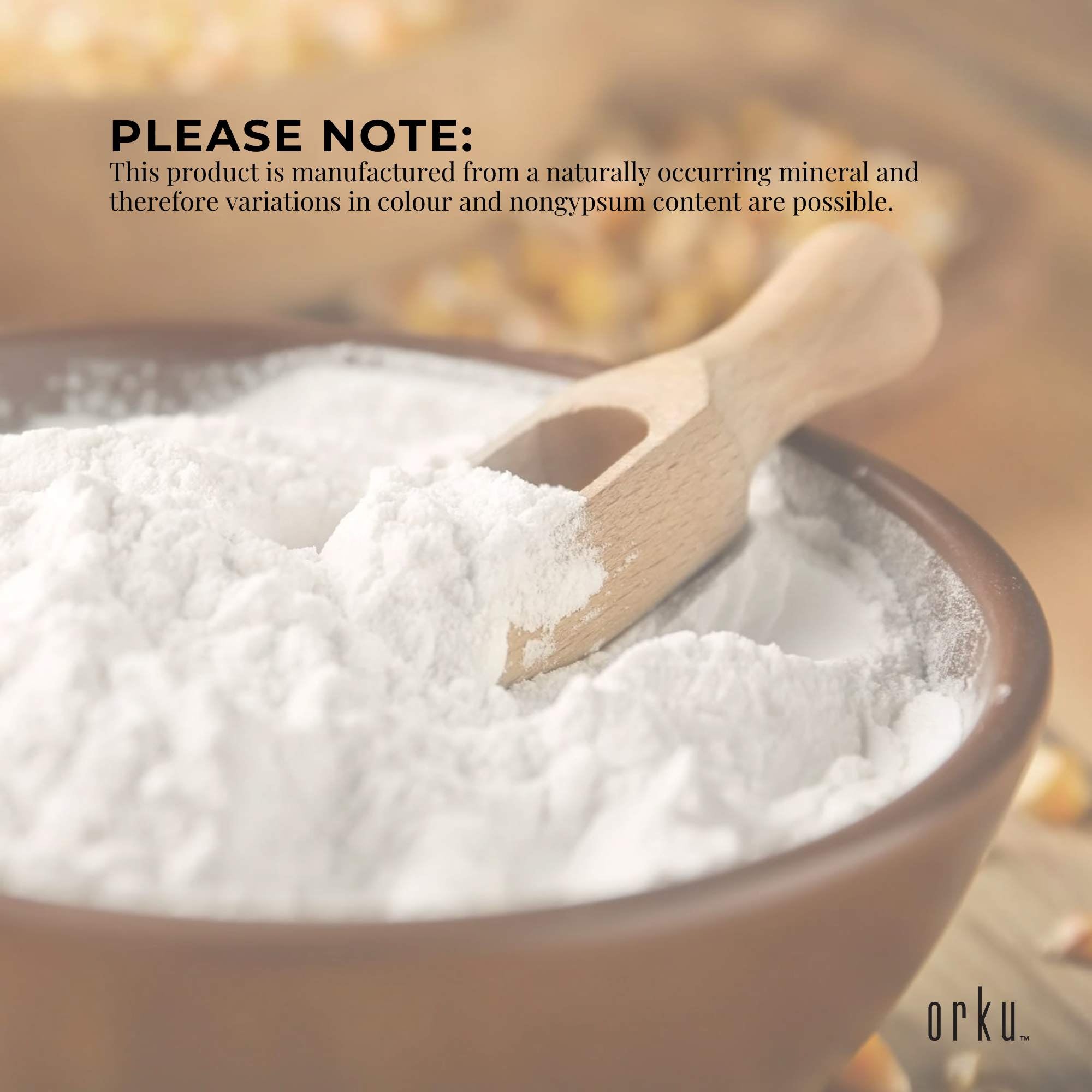 Orku 1Kg Fine Calcium Sulphate Gypsum Powder Tub - Dihydrate Food Grade FCC E516