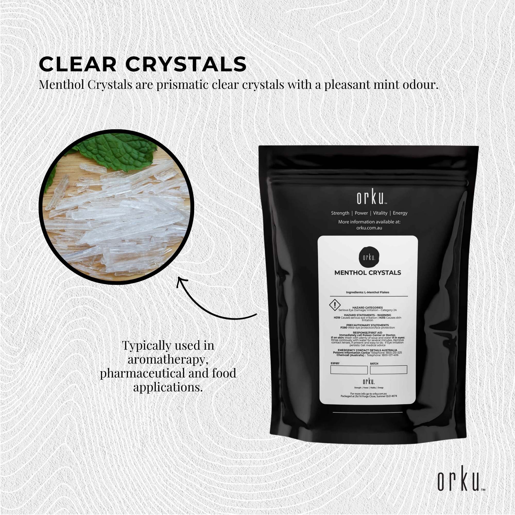 Retail: Orku 50g Menthol Crystals - USP Grade L-Menthol Mint Flakes C10H200
