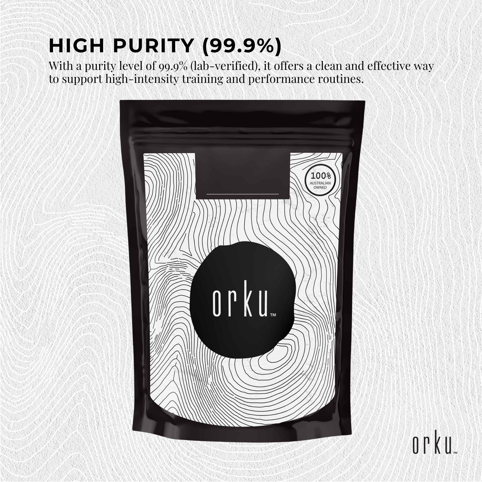 Orku 1Kg Creatine Monohydrate Powder 200 Mesh Micronised 99.9% Pure