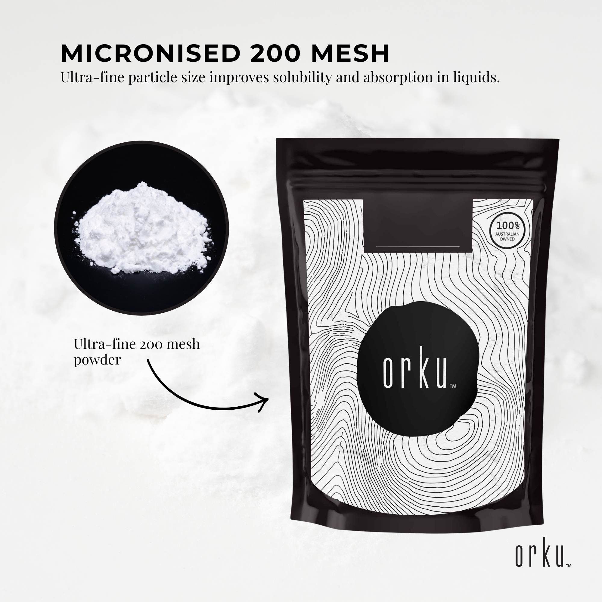 Orku 1Kg Creatine Monohydrate Powder 200 Mesh Micronised 99.9% Pure