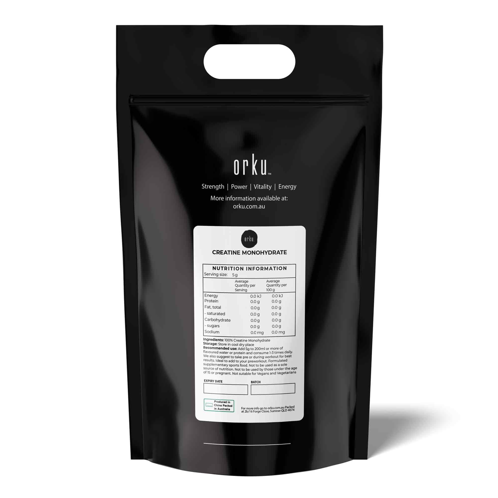 Orku 5Kg Creatine Monohydrate Powder 200 Mesh Micronised 99.9% Pure