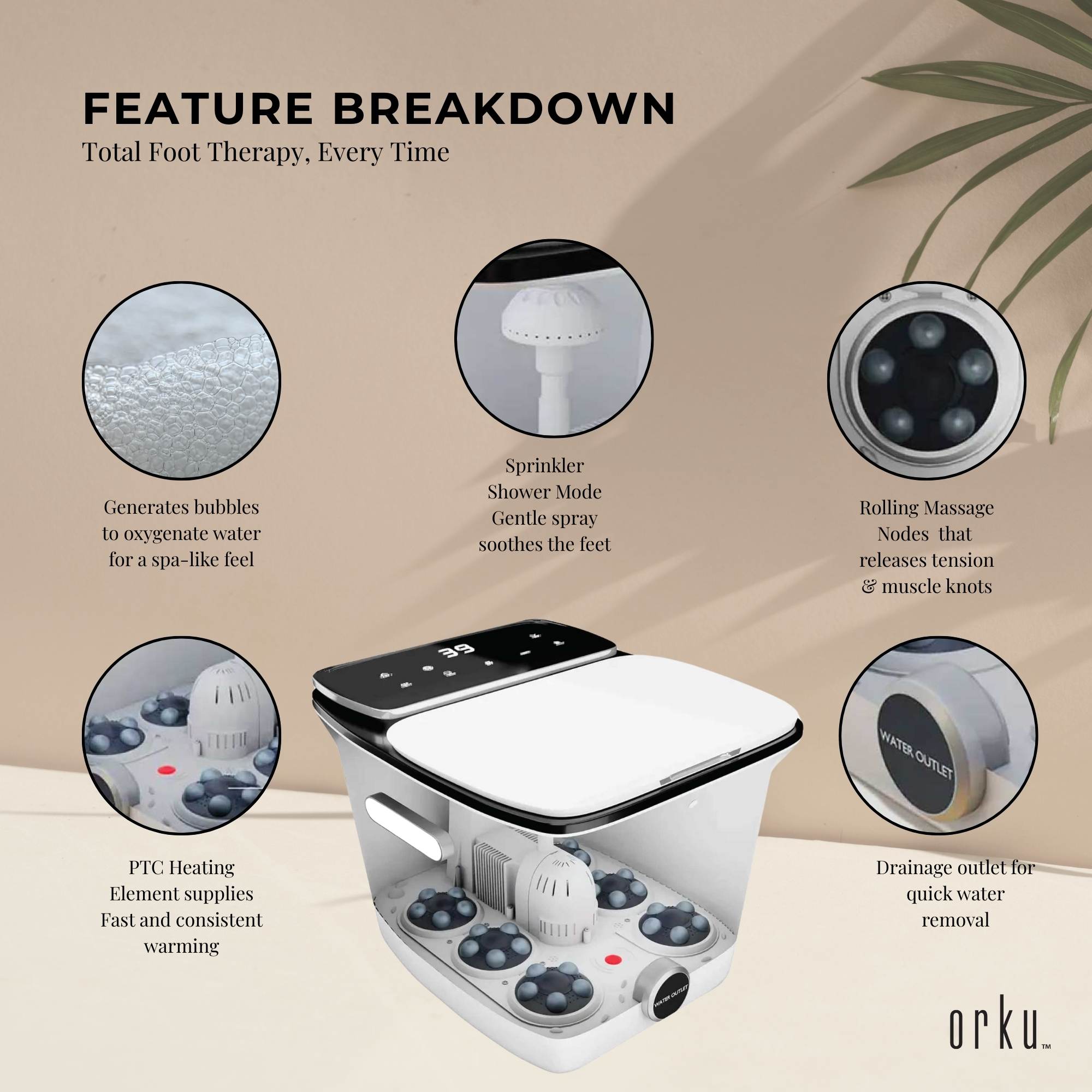 Orku Foot Spa Automatic Water Heating Massager - Electric Pedicure Bath