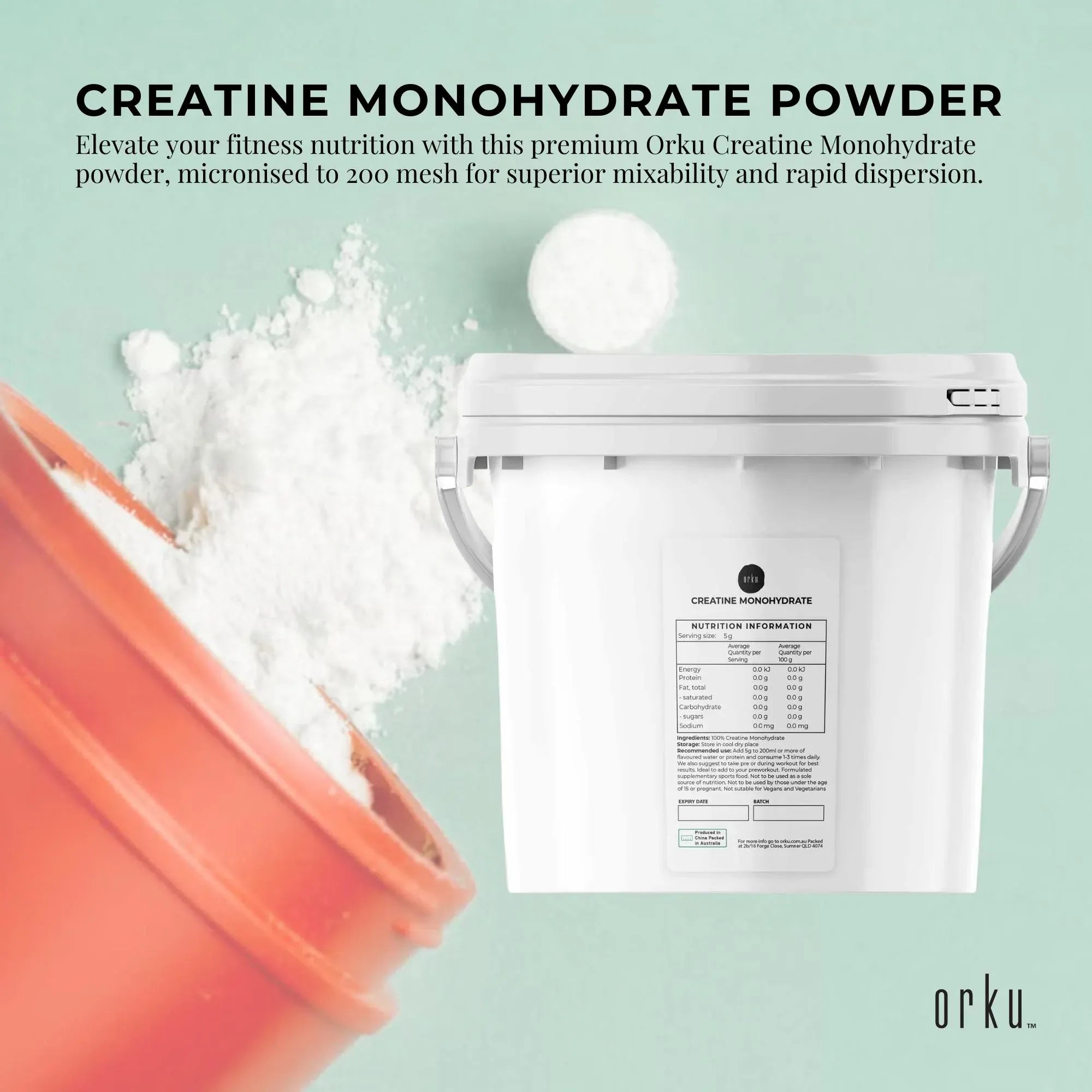 Orku 3Kg Creatine Monohydrate Powder 200 Mesh Micronised 99.9% Pure