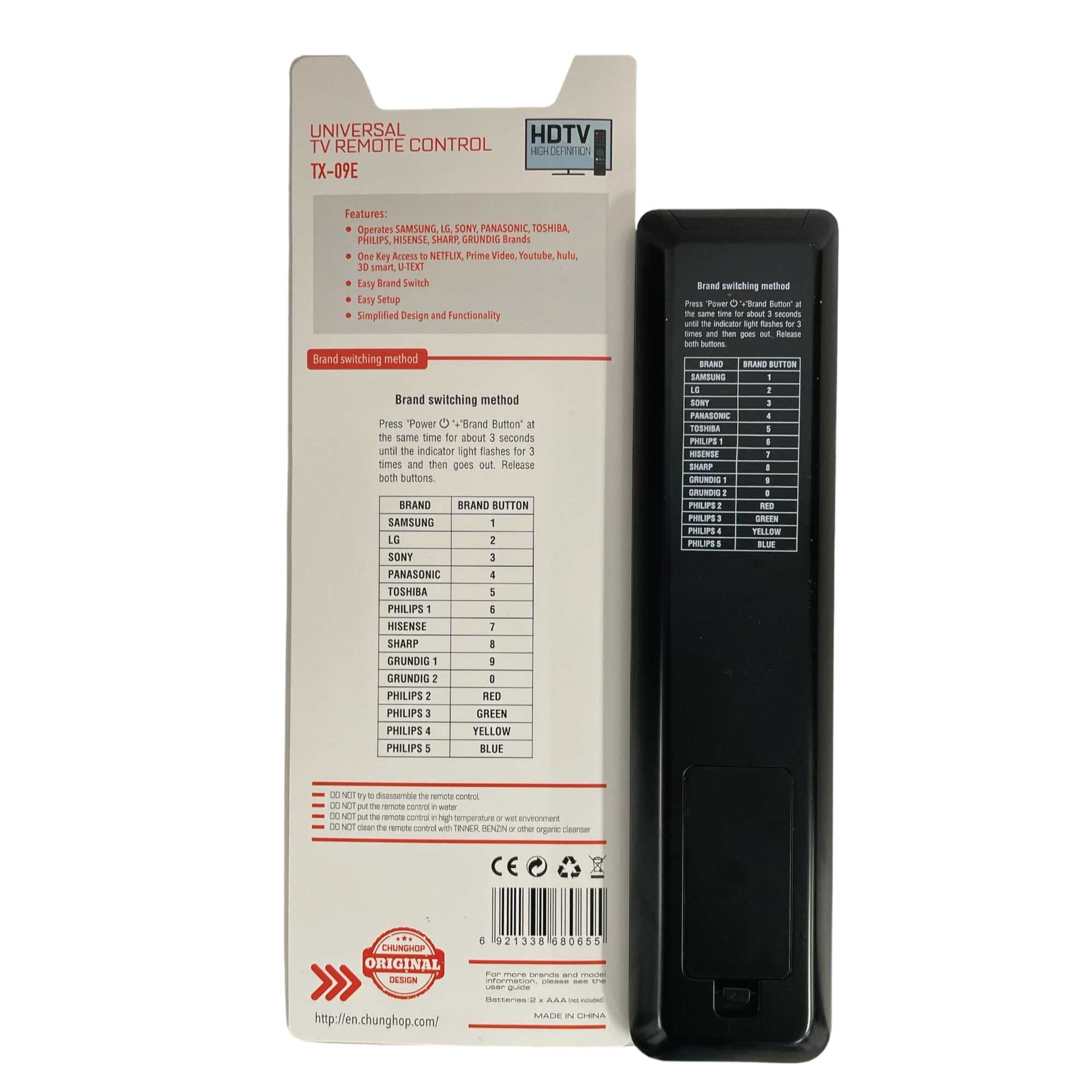Chunghop Universal TV Remote TX-09E -3D For Smart TVs HDTV LED LCD