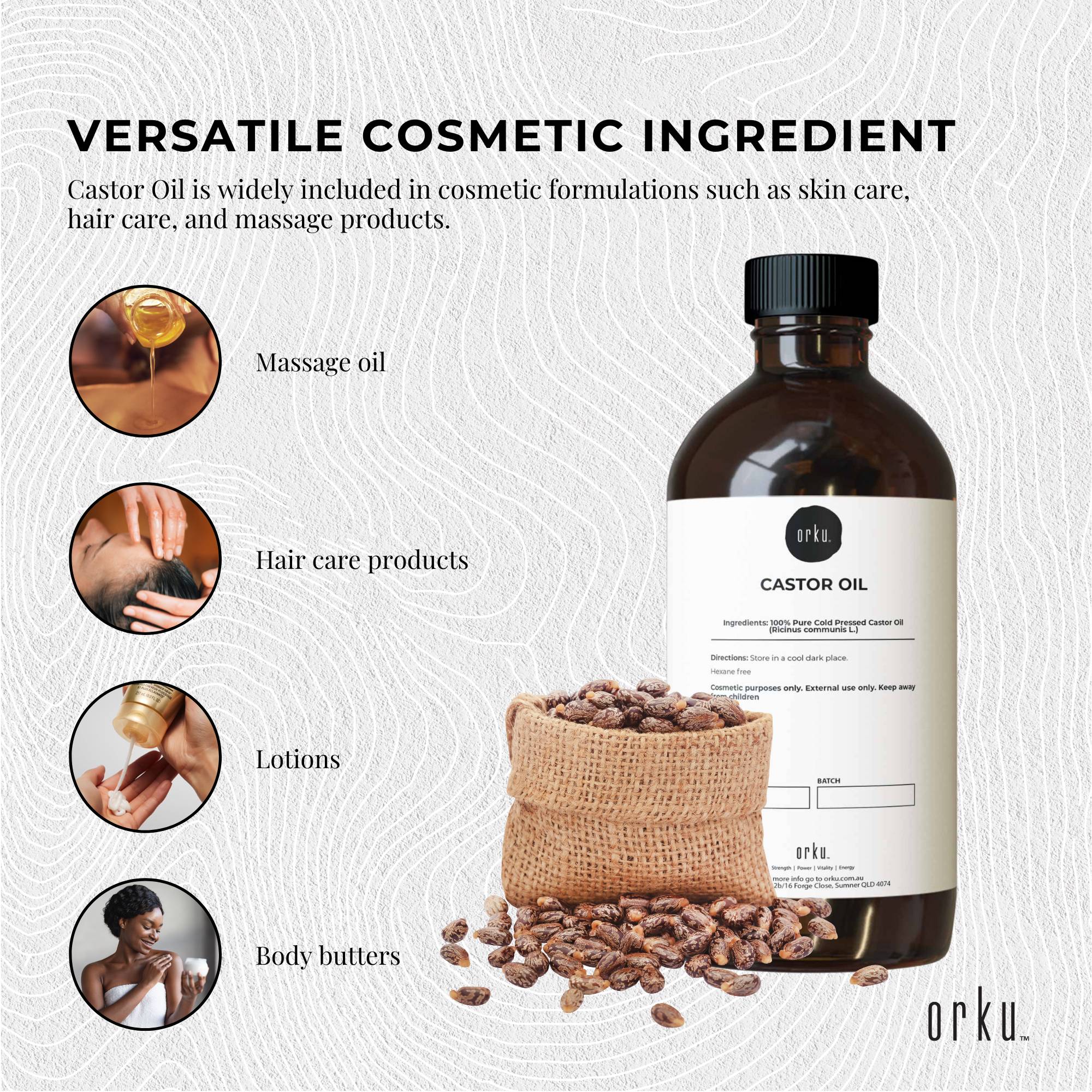Facial Lotions & Moisturisers: Orku 1L Castor Oil - Hexane Free Cold Virgin Pressed